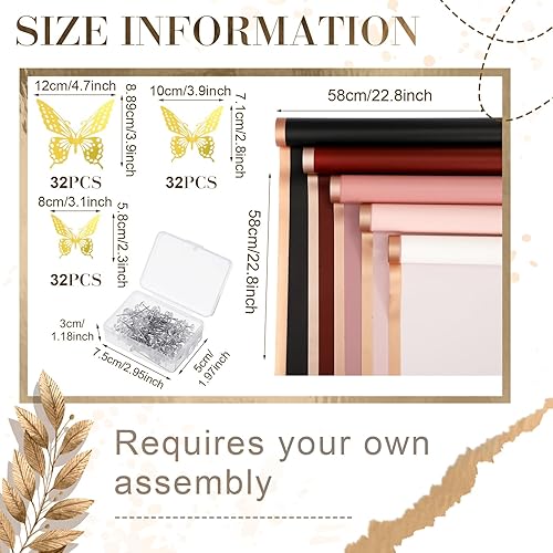 Miniatura 2 de Fulmoon 100 hojas de papel de regalo de flores con borde dorado, papel de embalaje translúcido, papel floral impermeable, suministros de ramo de