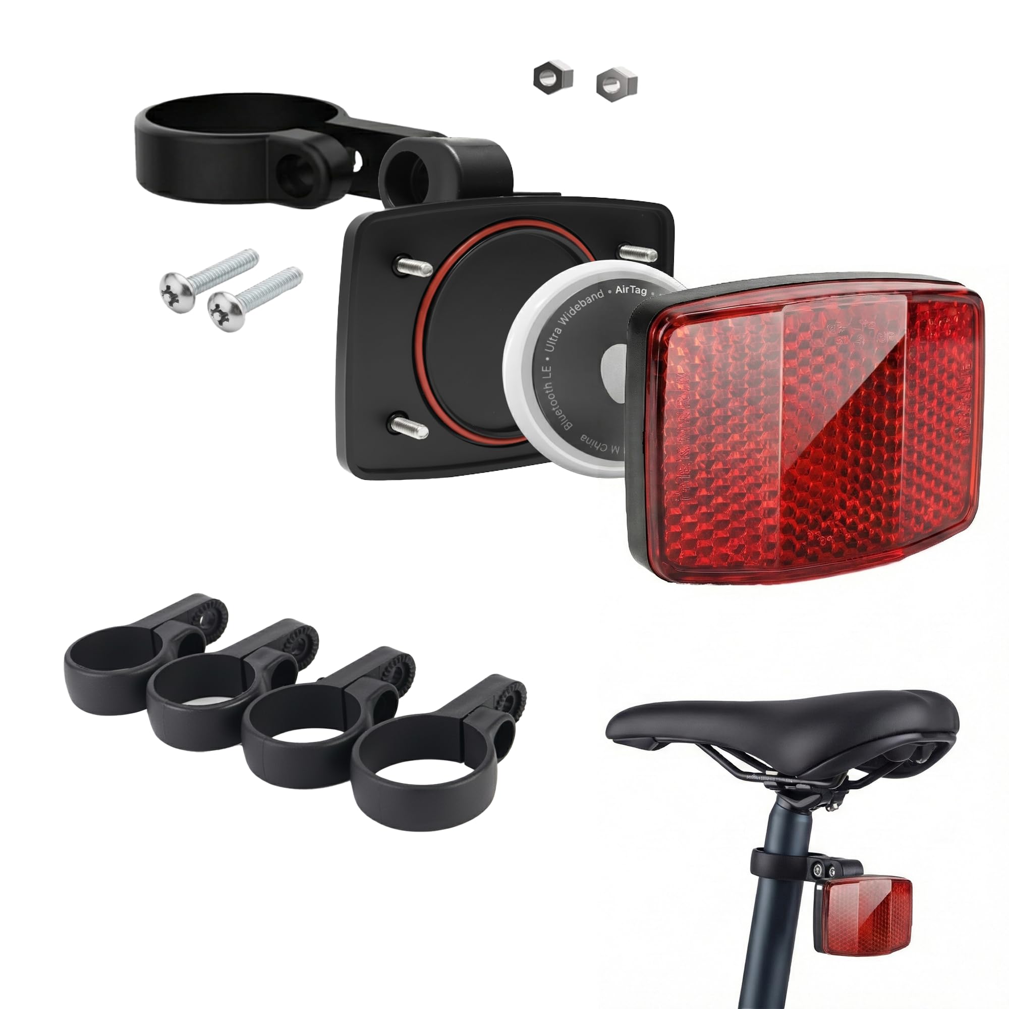 RHEOLITH Bike Hidden Airtag Mount Reflector, Anti-Theft Bike Airtag Holder with 5 Brackets, Fits 22.2mm-31.8mm Seat Post, IPX6 Waterproof for Mountain