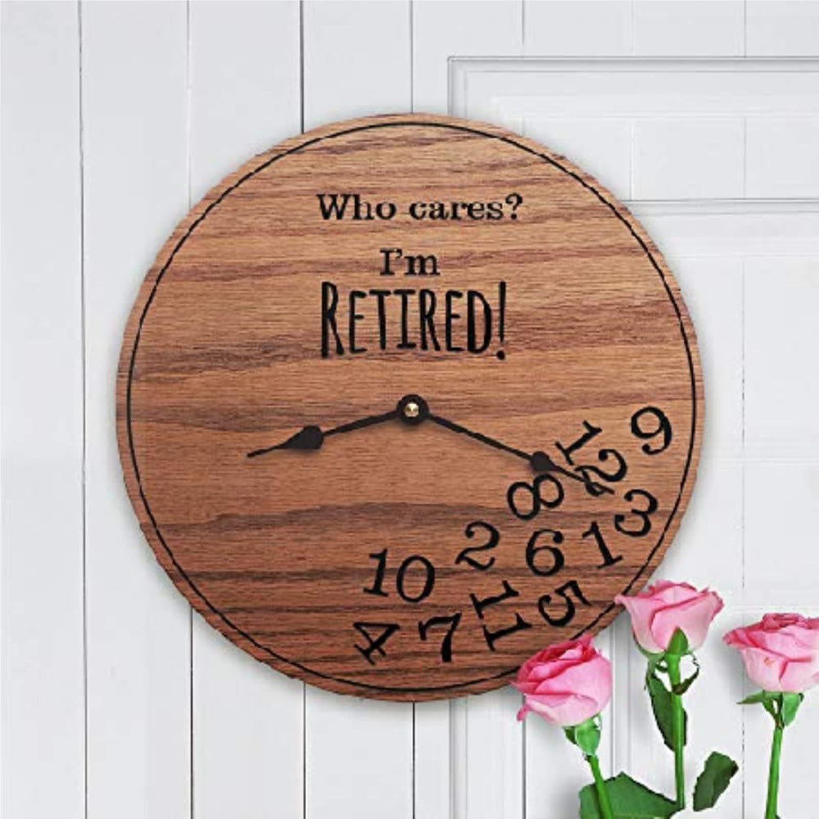351 Wall Clock 1798 Round Kitchen Clock Who Cares I'm Retired - Funny Retirement Decorative Clock Arabic Numerals Office Clock Non-Ticking Frameless Wall Clock For Home Dining Room School