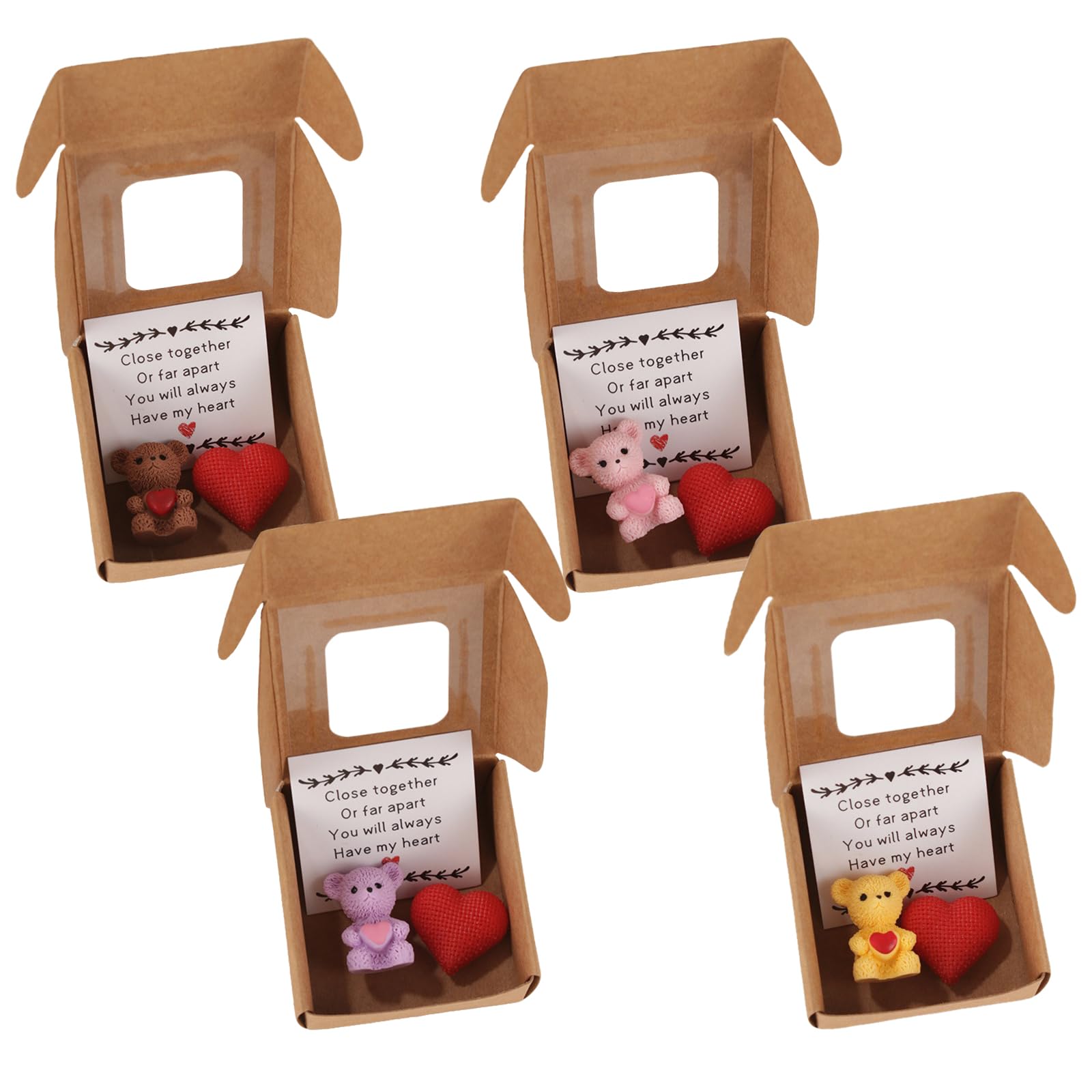 Mtbricey 4Pcs Mini Teddy Bear Hug in a Box with Red Heart & Love You Card