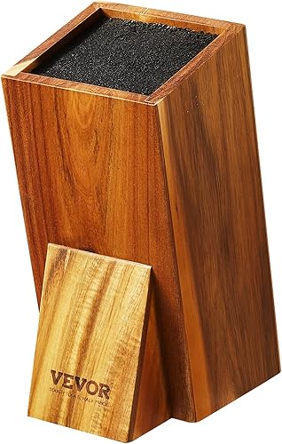 Miniatura 10 de VEVOR Soporte universal para cuchillos, bloque de cuchillos de madera de acacia sin cuchillos, soporte de almacenamiento de cuchillos extra grande