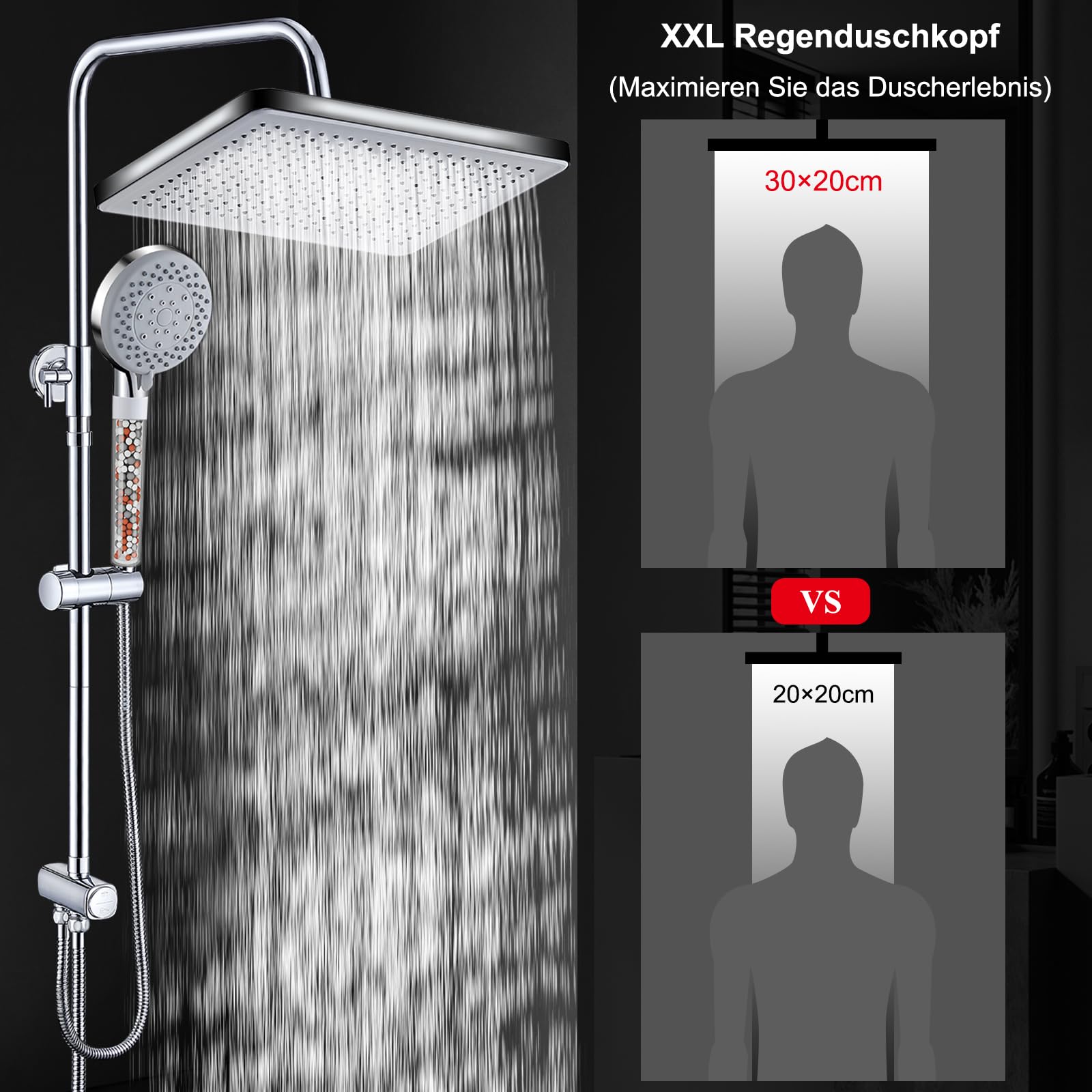 Colonna Doccia Acciaio Inox Senza Miscelatore - Soffione Pioggia 30x30 Cm, Mensola, Regolabile - Foto 4