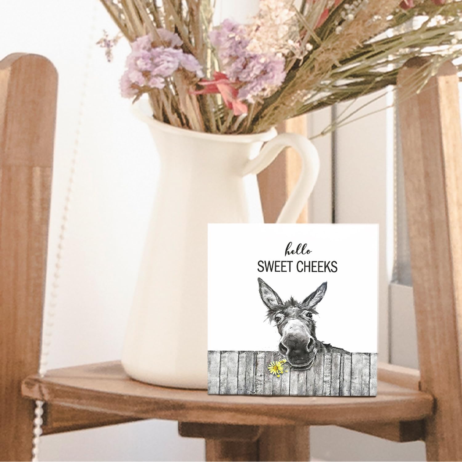 Funny Bathroom Wooden Signs - Rustic Hello Sweet Cheeks Bathroom Decor, Funny Donkey Farmhouse Decor, 5 X 5 Inches - Image 4
