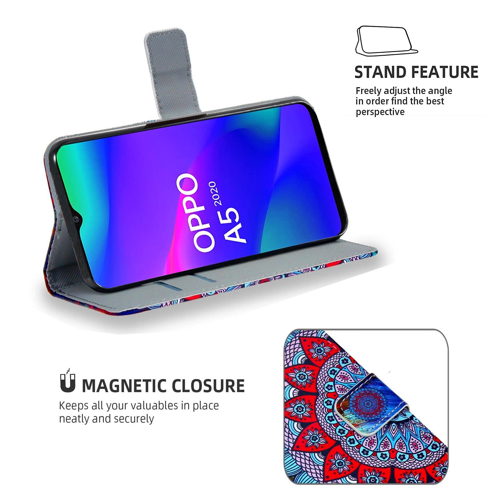 Cover Oppo A5 2020 E A9 2020 Custodia Portafoglio Funzione