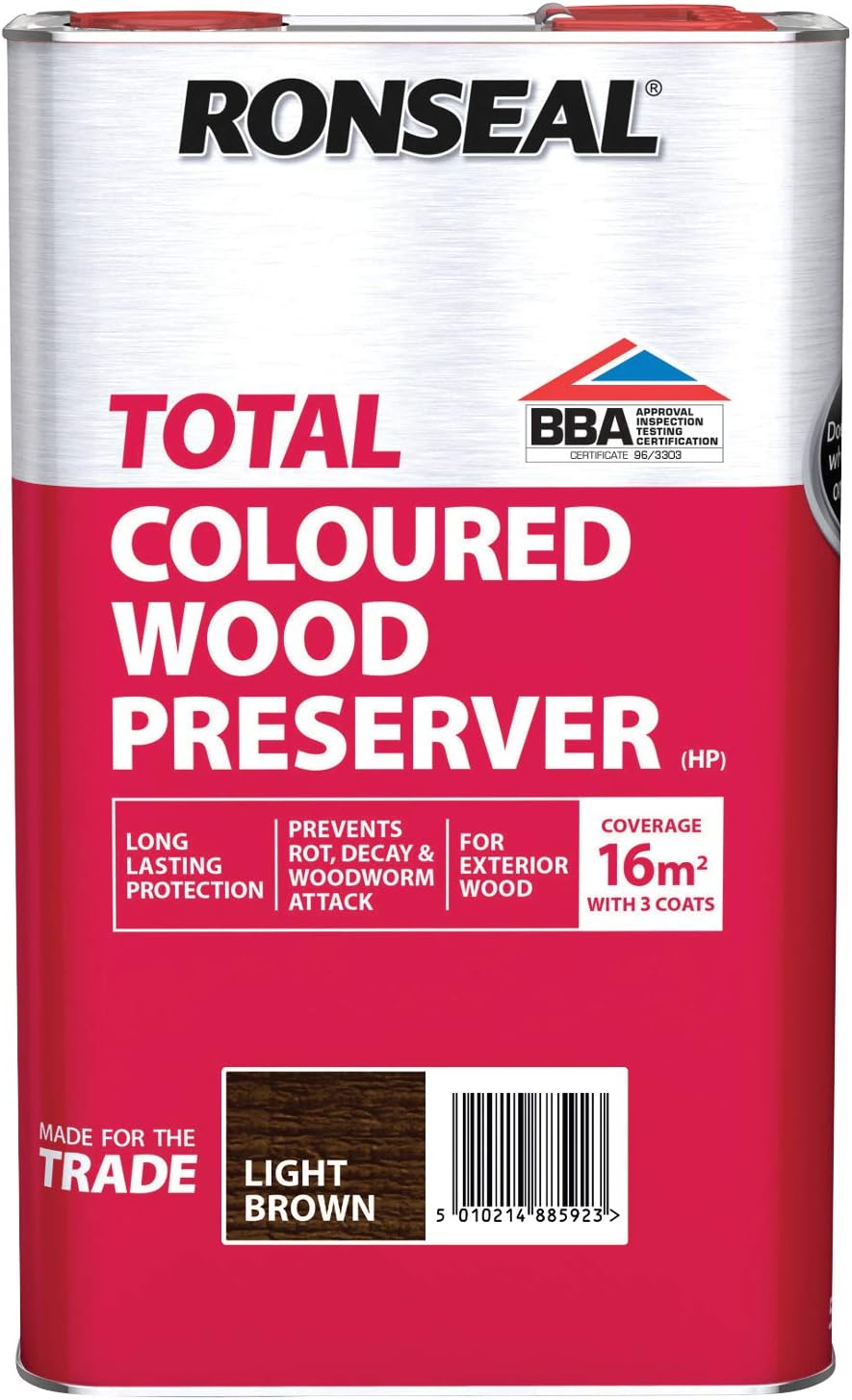 Ronseal RSLTTWPLB5L Trade Total Wood Preserver Light Brown 5 Litre
