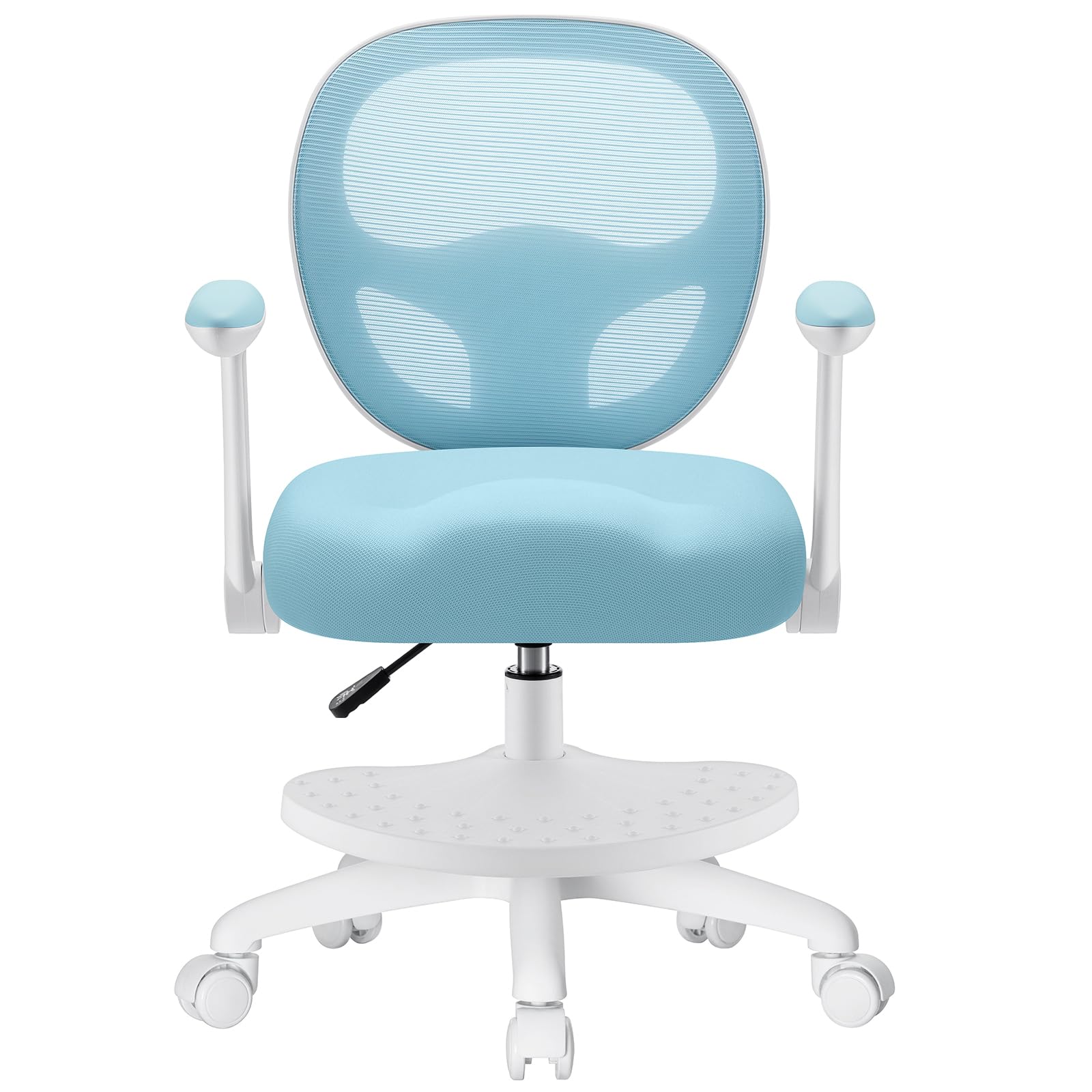 HOFFREE Silla de escritorio para niños, ergonómica, con reposabrazos plegable y reposapiés, giratoria, para niños y niñas, silla de mesa de malla para dormitorio, libros, azul