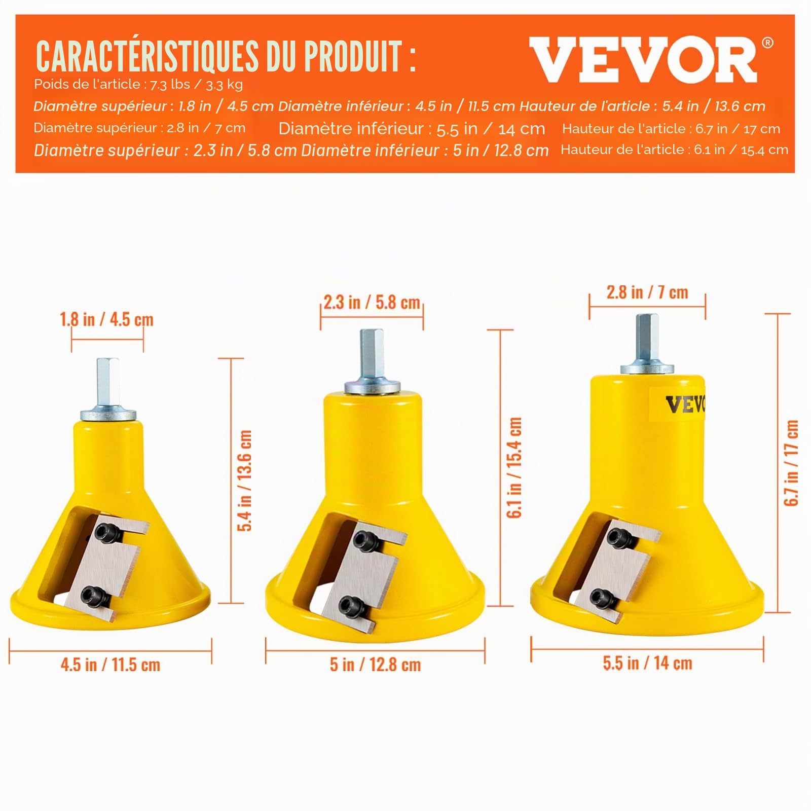 VEVOR Embouts à Tenonner 25,4 mm 38 mm et 50,8 mm Tenons à Épaules Coniques en Aluminium et Acier Solide Lames Droites Kit de Démarrage pour Construction des Meubles en Bois Bricolage à la Maison