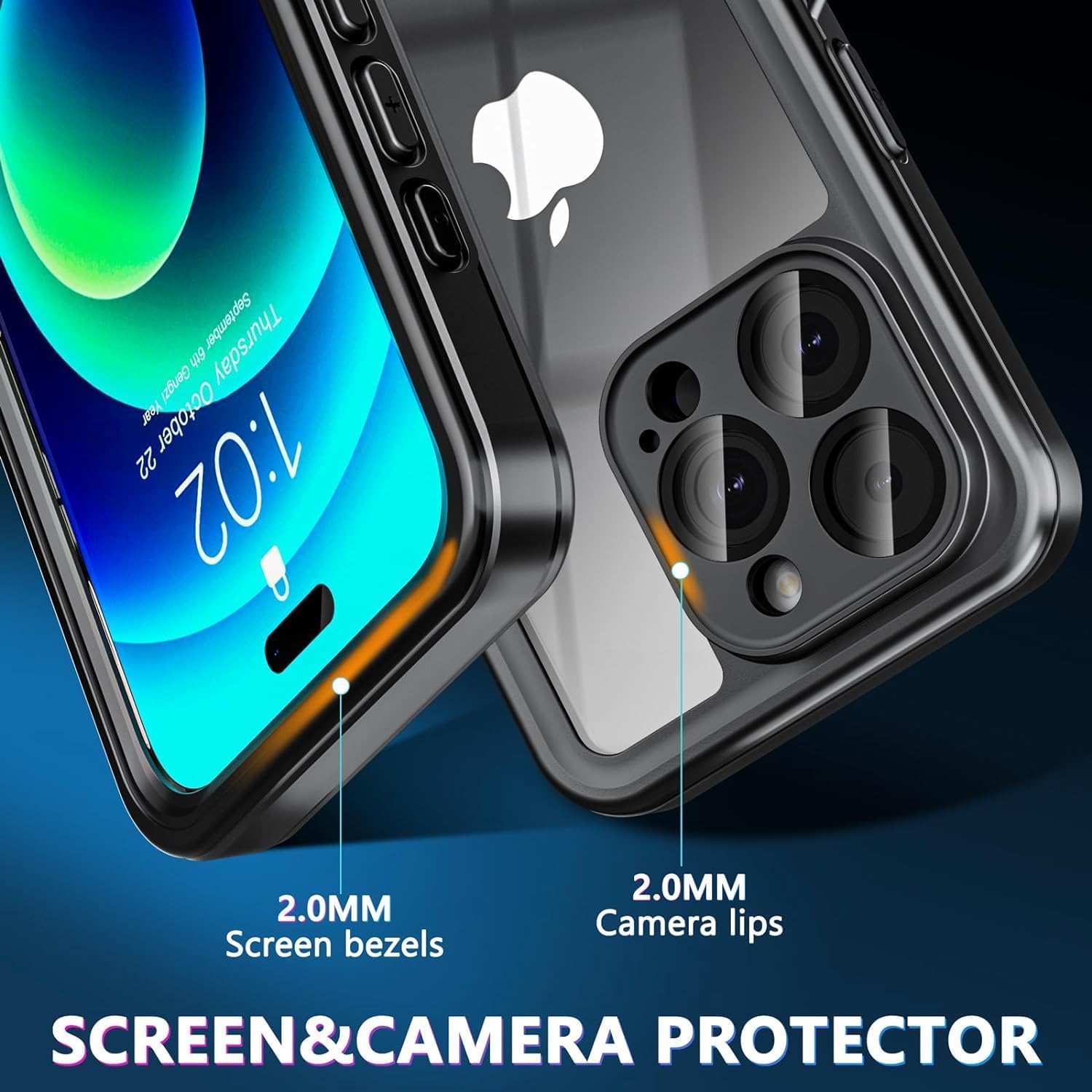 MOYAC - Funda Impermeable Para IPhone 15 Pro IP68 Bajo El Agua, Protector De Visualización Integrado Y Protector De Cámara De Vidrio, Cuerpo Completo