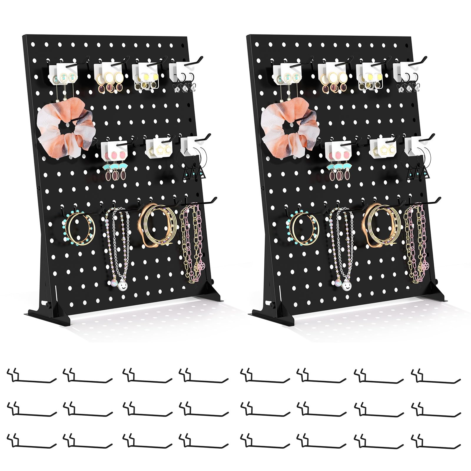 Urban Deco Portable & Adjustable Peg Board Display Stand | 17x13 Inch with 12 Hooks | Small Pegboard Quick-Setup, Metal Jewelry Organizer for Retail