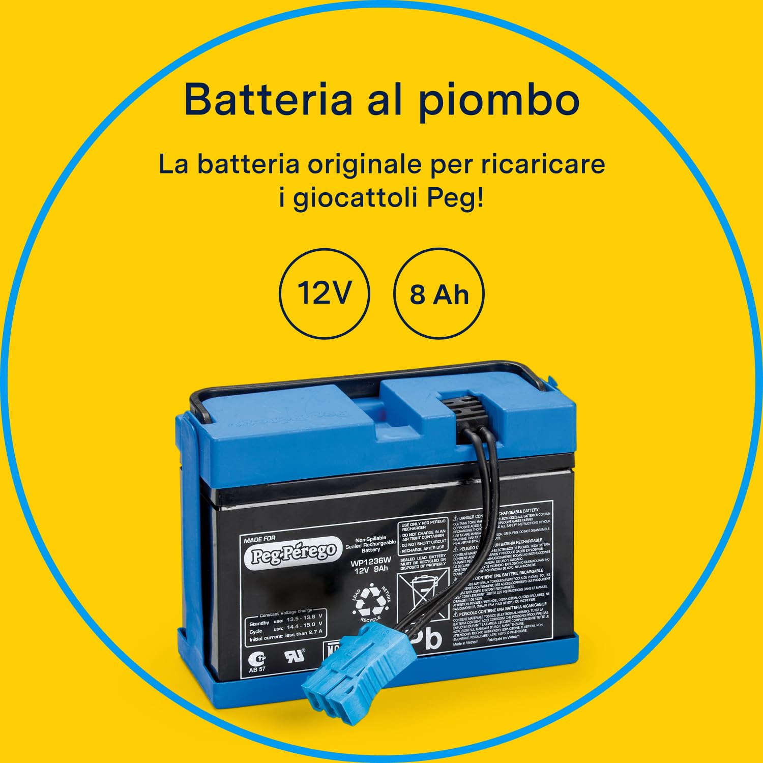 PEG Batteria 12V/8Ah - Ricambio Originale Ricaricabile per Veicoli Elettrici Peg Perego