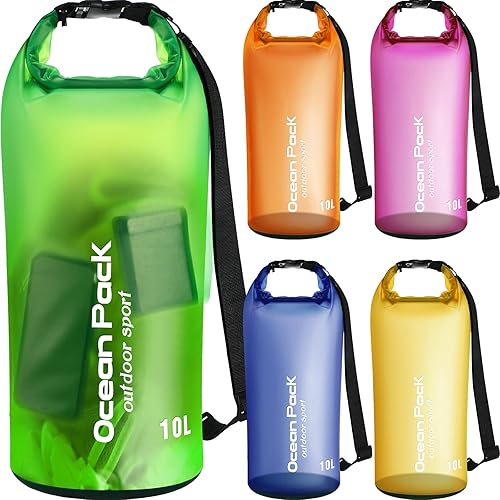Paquete de 5 bolsas secas impermeables para mujeres y hombres de 10 L mochila flotante transparente bolsa seca ligera bolsa de almacenamiento seca