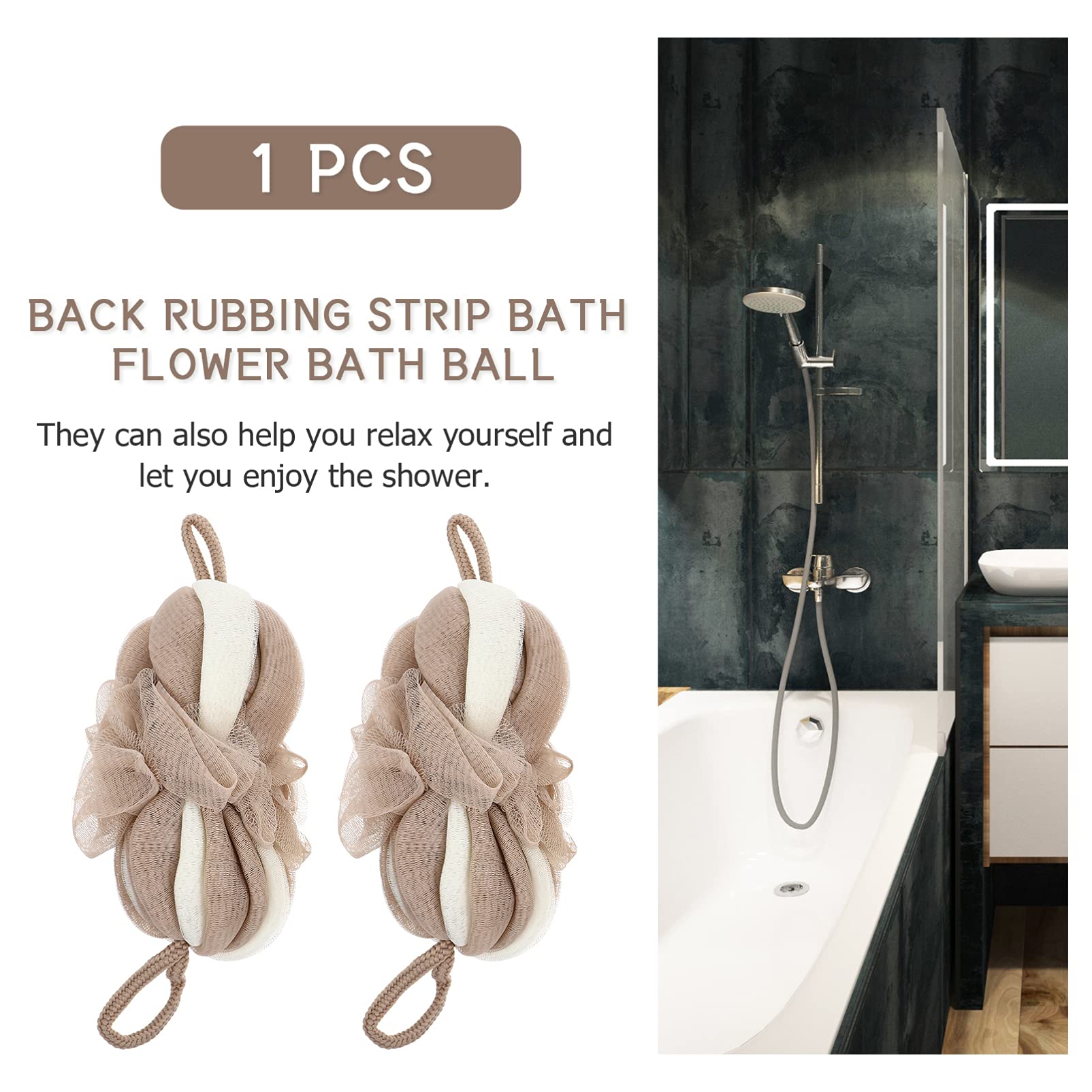 2 szt. Powrót Scrubber gąbka do kąpieli rozciągliwa siatkowa pufa Loofahs piłka prysznicowa pasek złuszczający ciało dla kobiet mężczyzn (szary) (khaki)