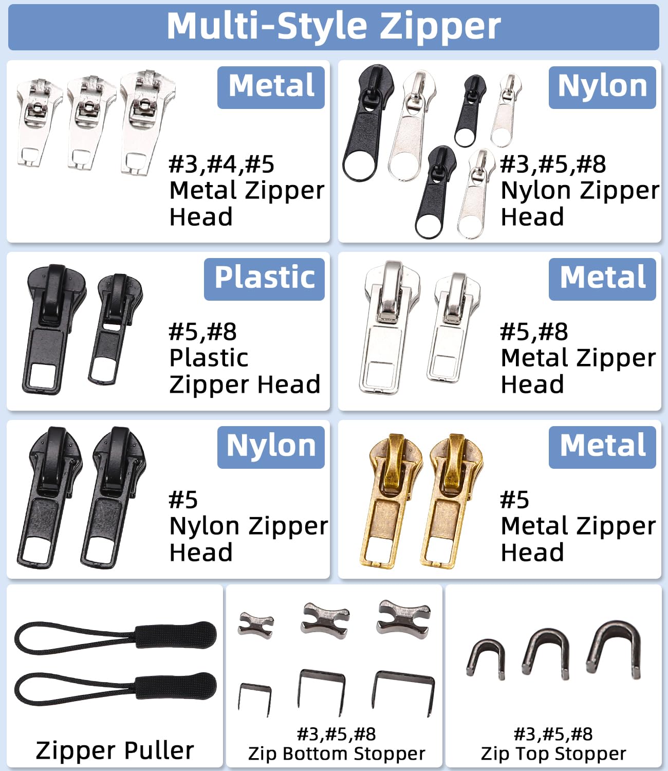 Lot De 52 Reparation Fermeture Eclair, #5 Curseur Fermeture