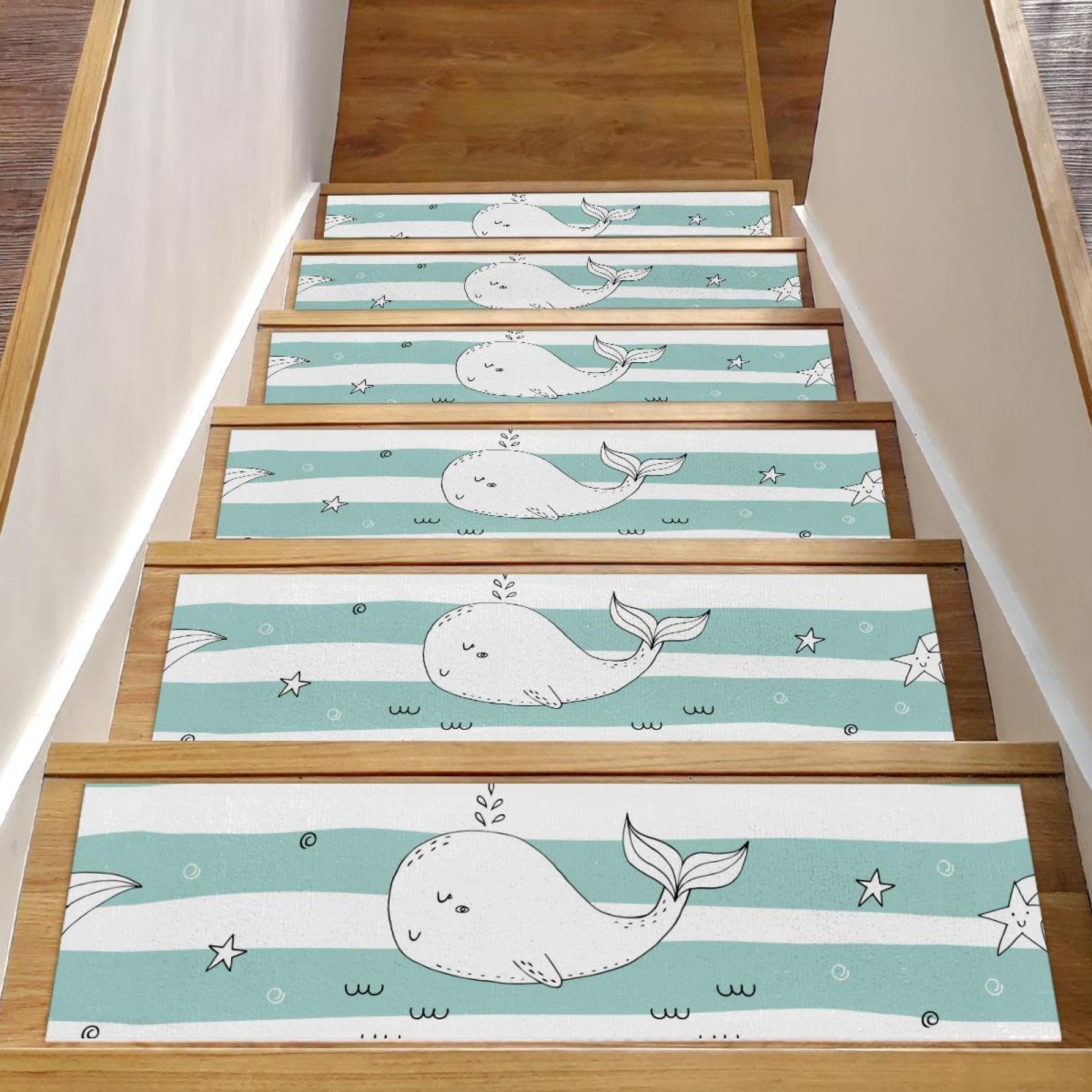 Peldaños de escalera de madera en alfombra verde de 8x30 pulgadas para interiores pack de 15