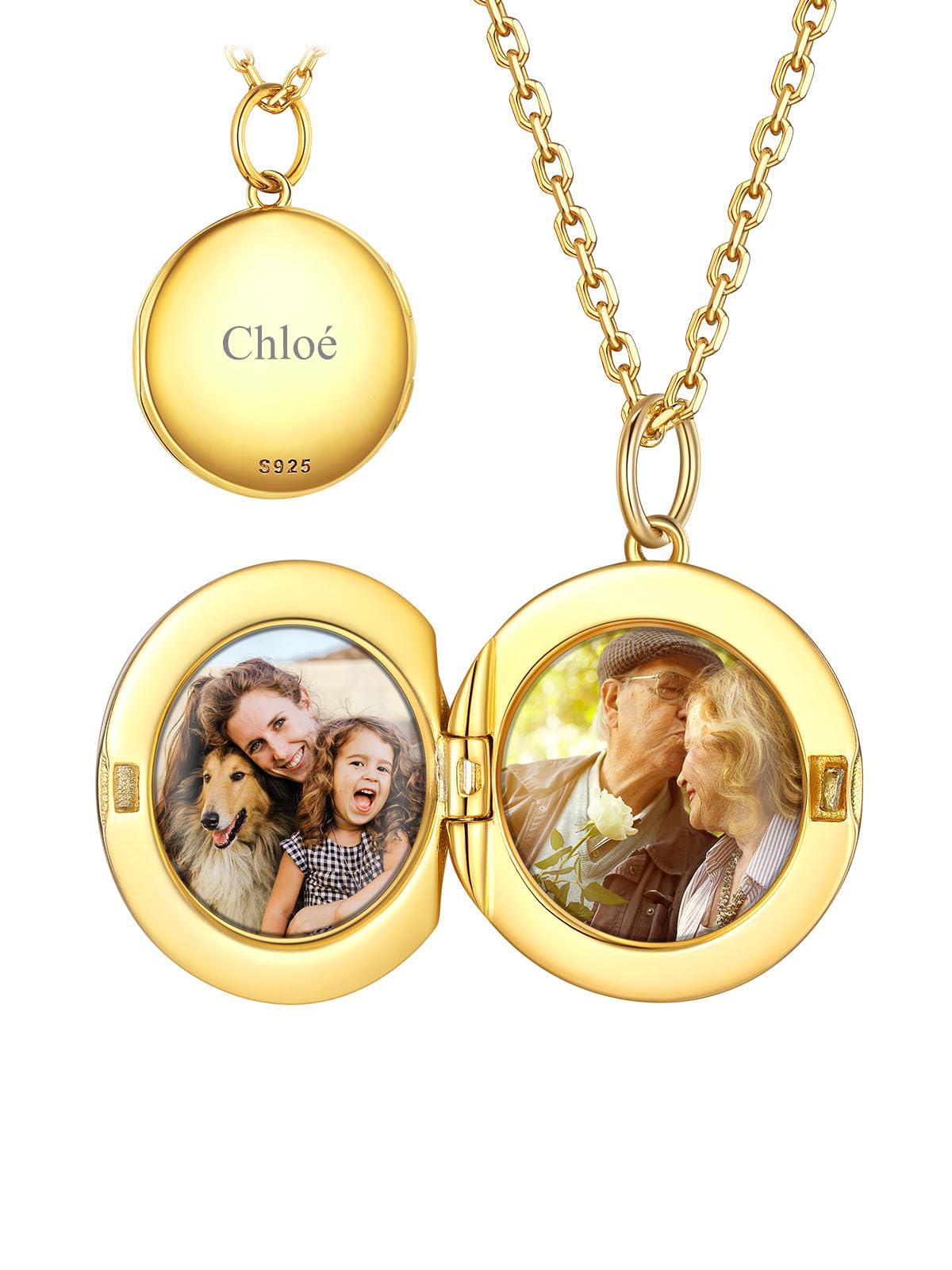 Custom4U Cadeau personnalisé pour femme - Médaillon ovale en argent sterling pouvant contenir des photos - Pendentif photo personnalisé avec chaîne de 40,6/45,7/55,9 cm, cadeau élégant pour