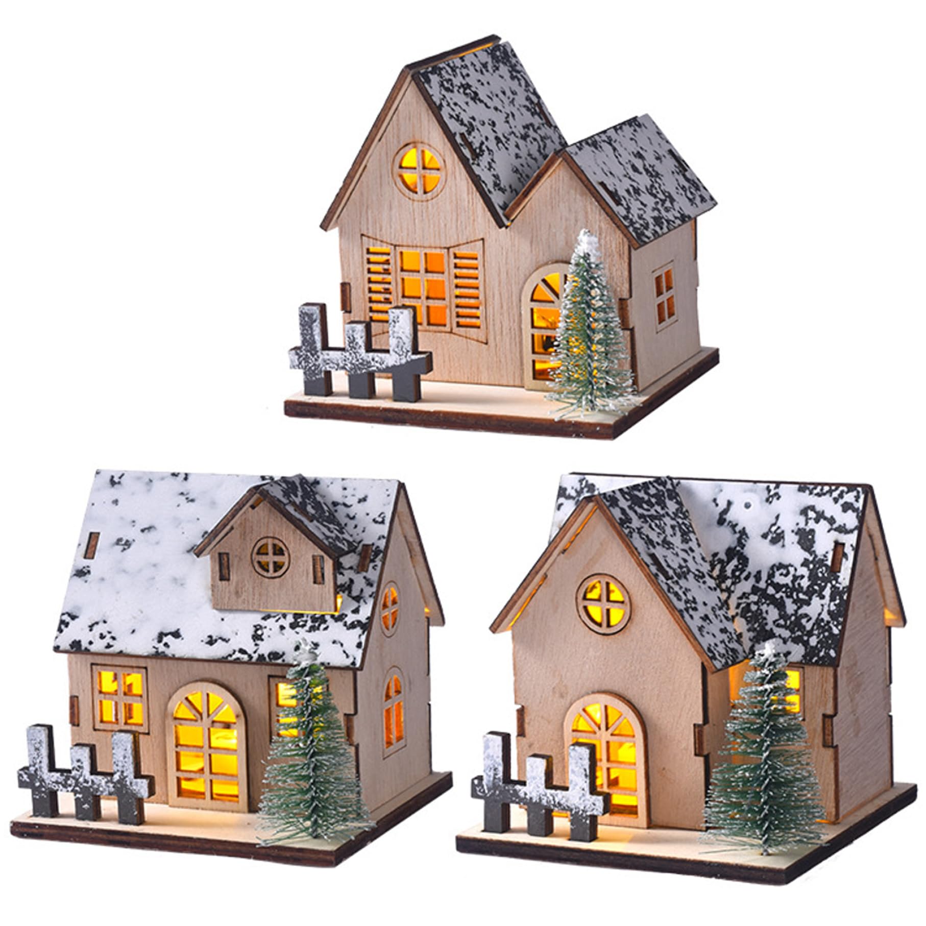 Village de Noël avec décor d'arbre Gcroet pour illuminer vos tables de fête en bois enneigé