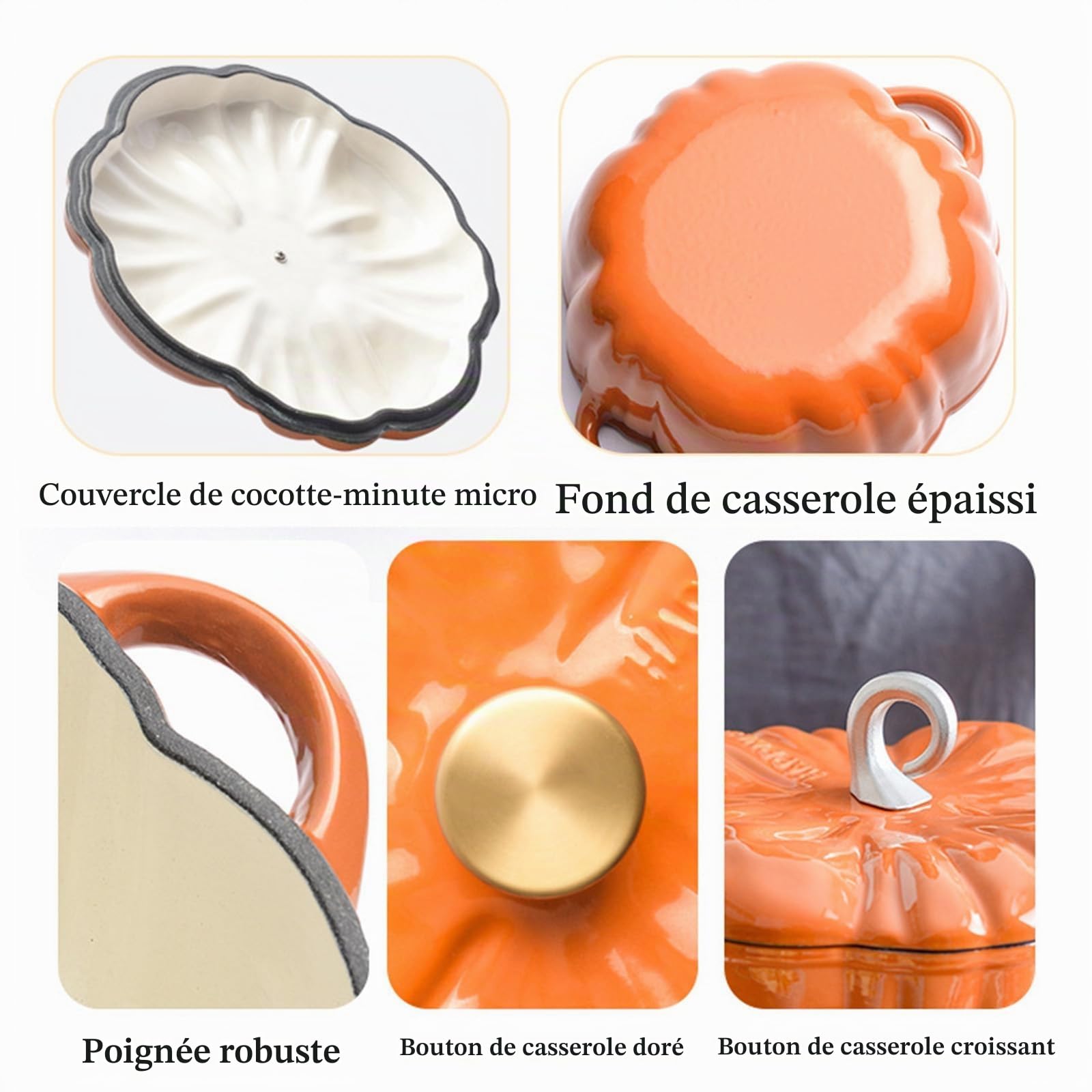 Cocotte en fonte en forme de citrouille avec couvercle et poignées, antiadhésive pour porridge, soupe, ragoûts, cadeaux, 3,7 l