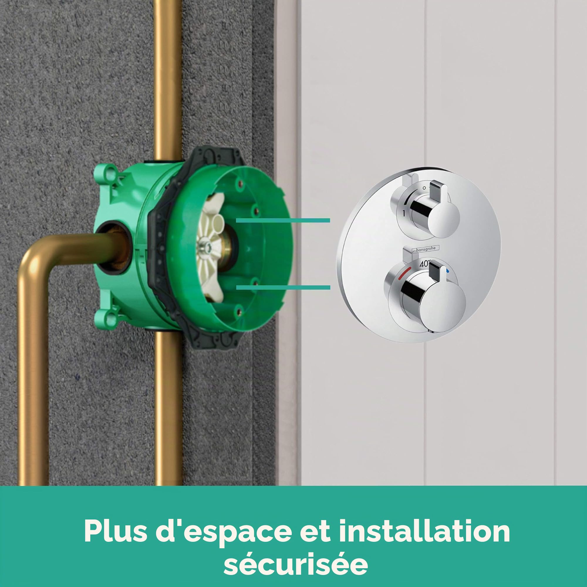 hansgrohe Ecostat S Set de finition pour mitigeur thermostatique encastré avec robinet d'arrêt et inverseur, chromé, 15758000