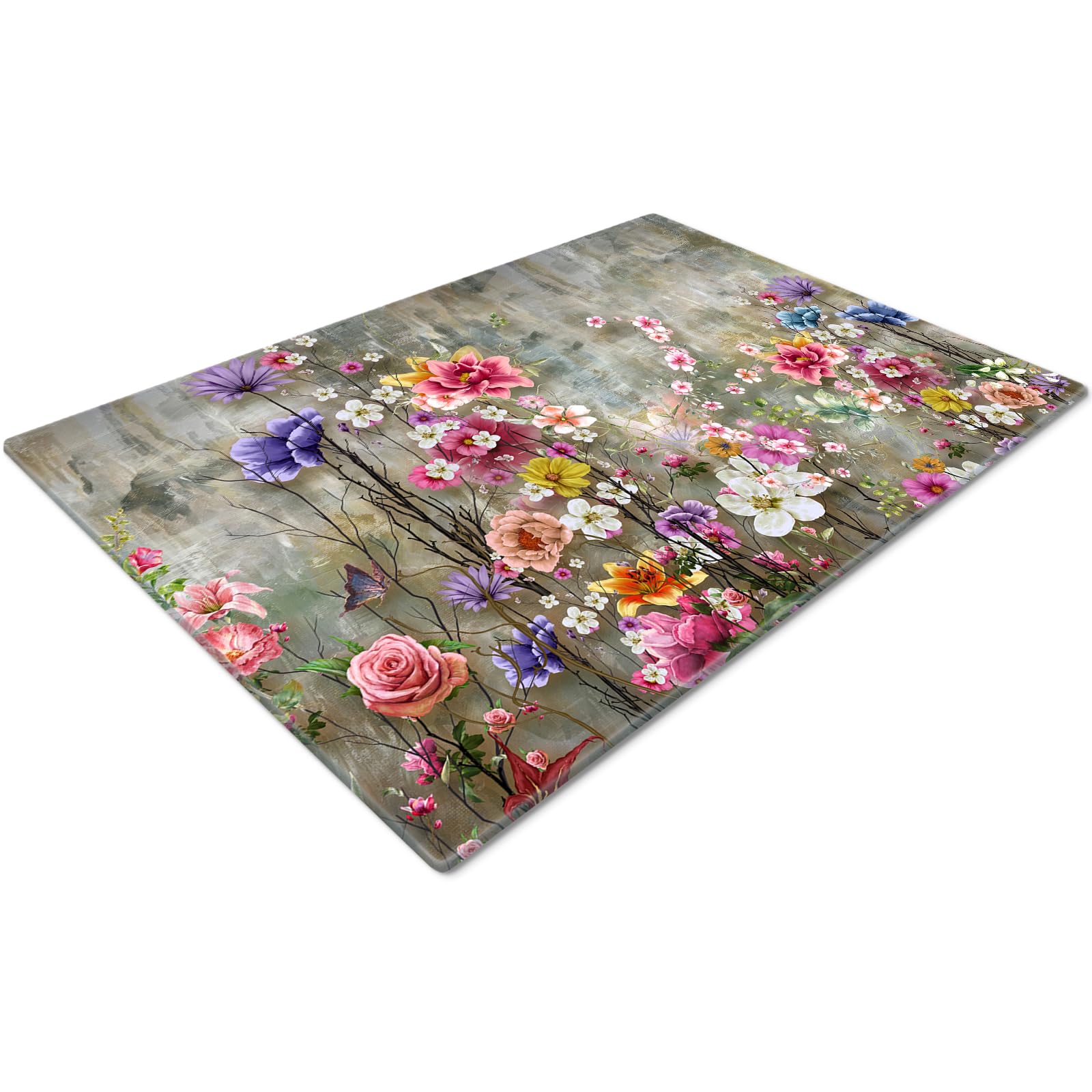 Glass Chopping Board | Worktop Saver and Protector | Heat Resistant | Over The Sink | Large | Colourful Vintage Flowers