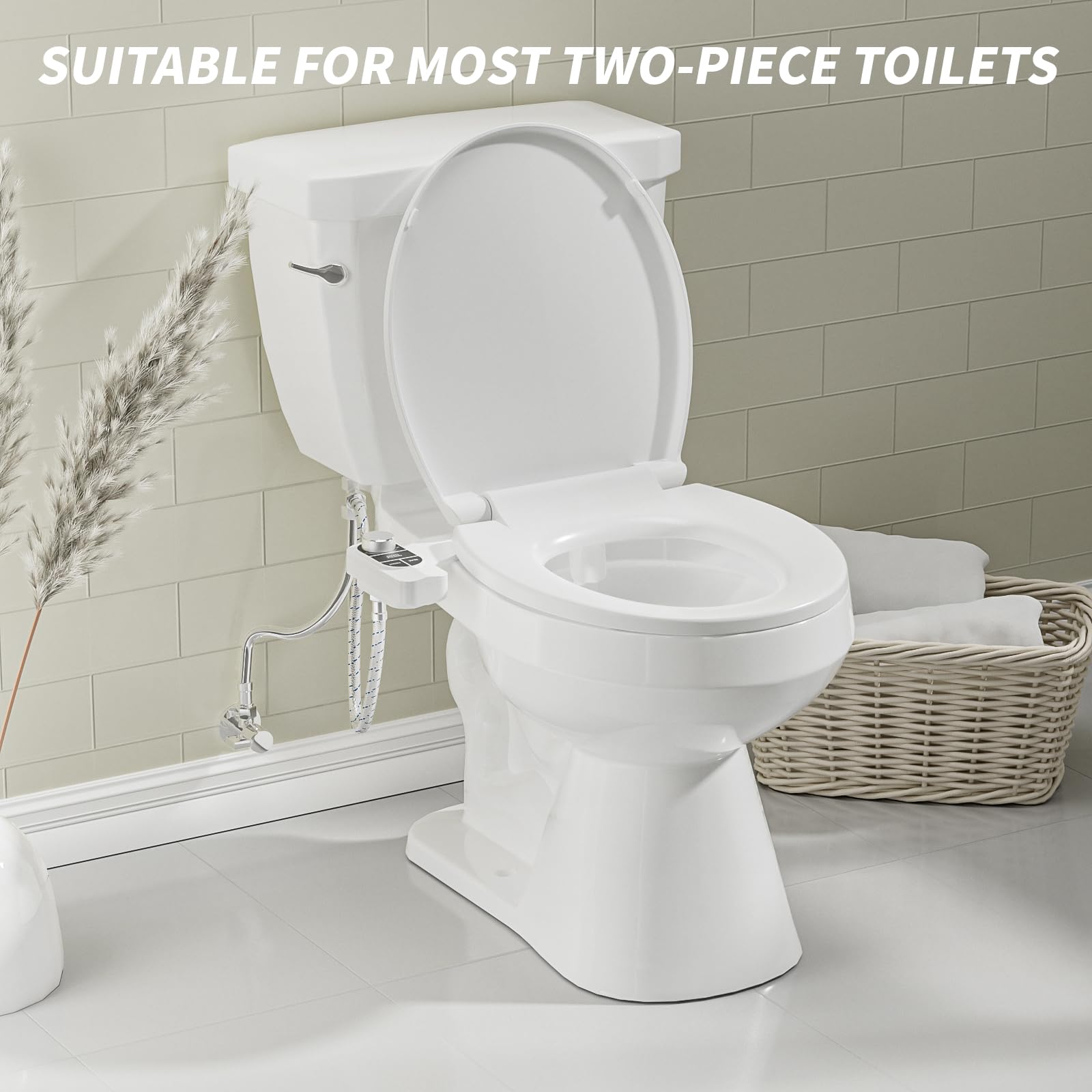 SAMODRA Bidet Toilette non électrique Bidet Japonaise WC double Buse auto-Nettoyante (Lavage Frontal et Arrière) Bidet à eau Douce Fixation du Siège de Toilette avec Pression d'eau Réglable In (Noir)
