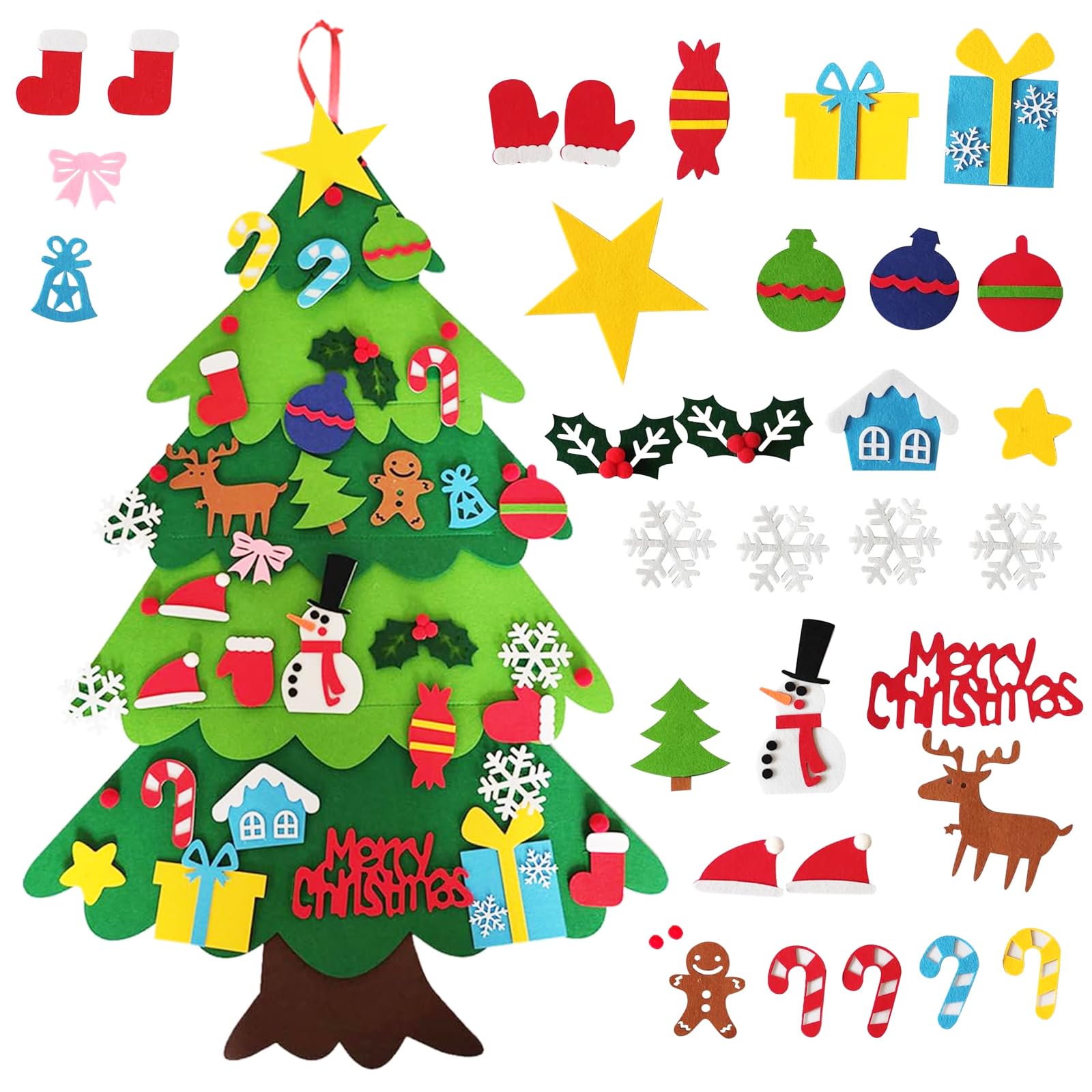 YHNMMNO Árboles de Navidad de Fieltro 102cm Árbol de Navidad con 32 Adornos Desmontables DIY para niños,Arboles de Navidad para Casa Puerta de Pared