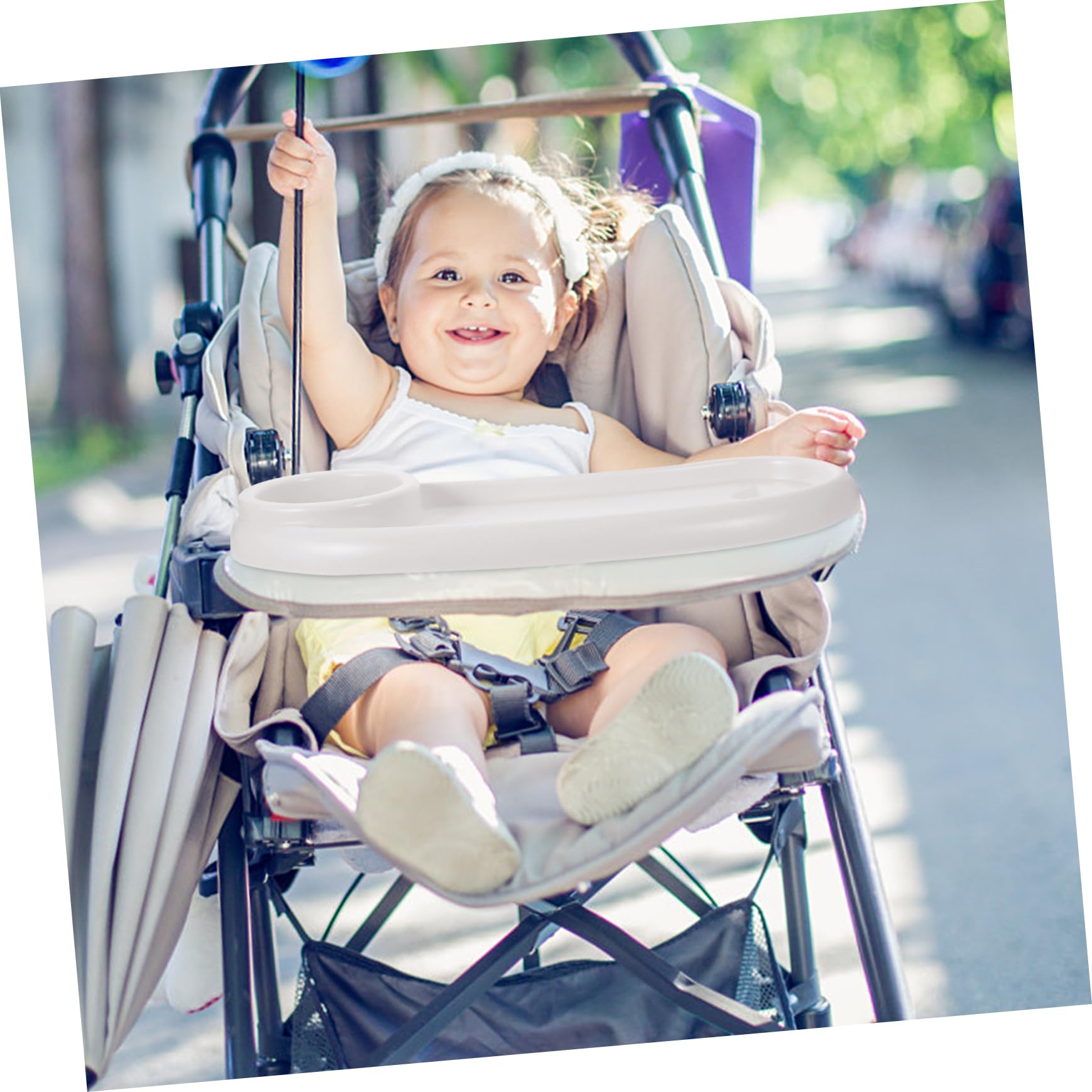 Bandeja para Cochecito de Bandeja Desmontable con Soporte para Bebidas para Merienda Infantil de Instalar y Limpiar Accesorio Práctico para Carritos