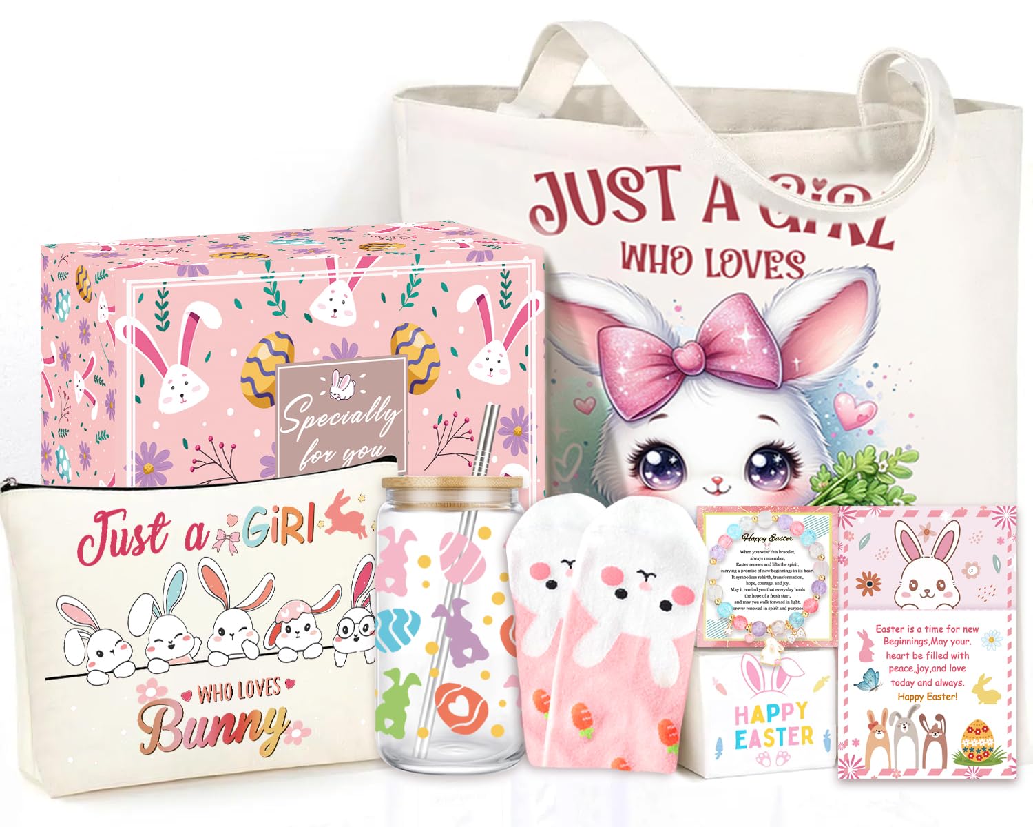 Easter Basket for Teen Girls,Adult Easter Basket Stuffers Essentials for Women with Bunny Mug Tote Bag Socks Gifts for Women Teen Girls.