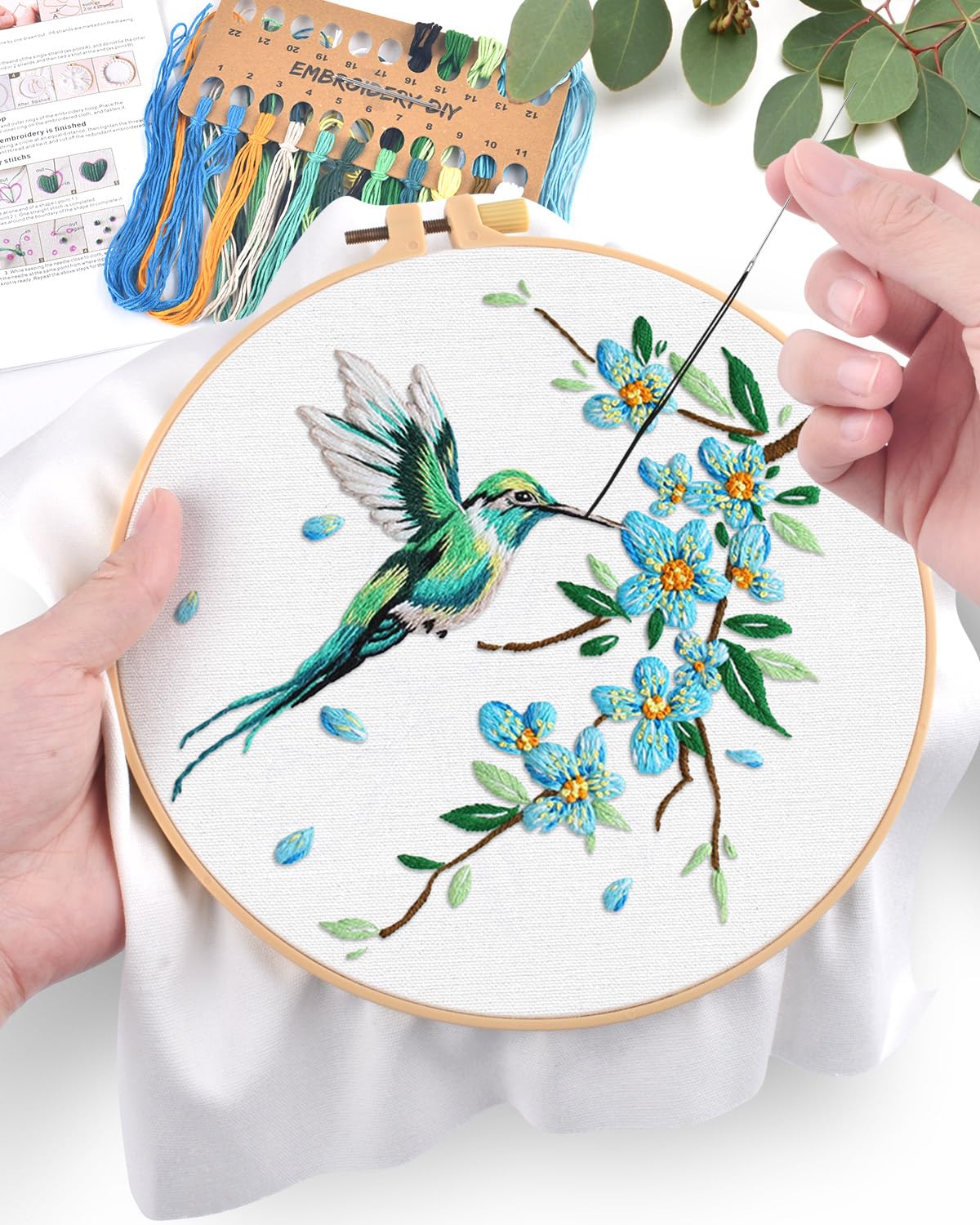 Beginner Embroidery Kit - Hummingbird Design -5