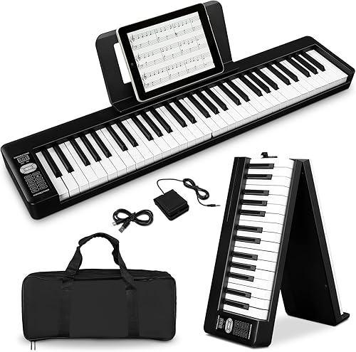 Ktaxon Piano de teclado electrónico plegable piano eléctrico de 61 teclas con modo Bluetooth dual y altavoz estéreo de 5 W y función intuitiva