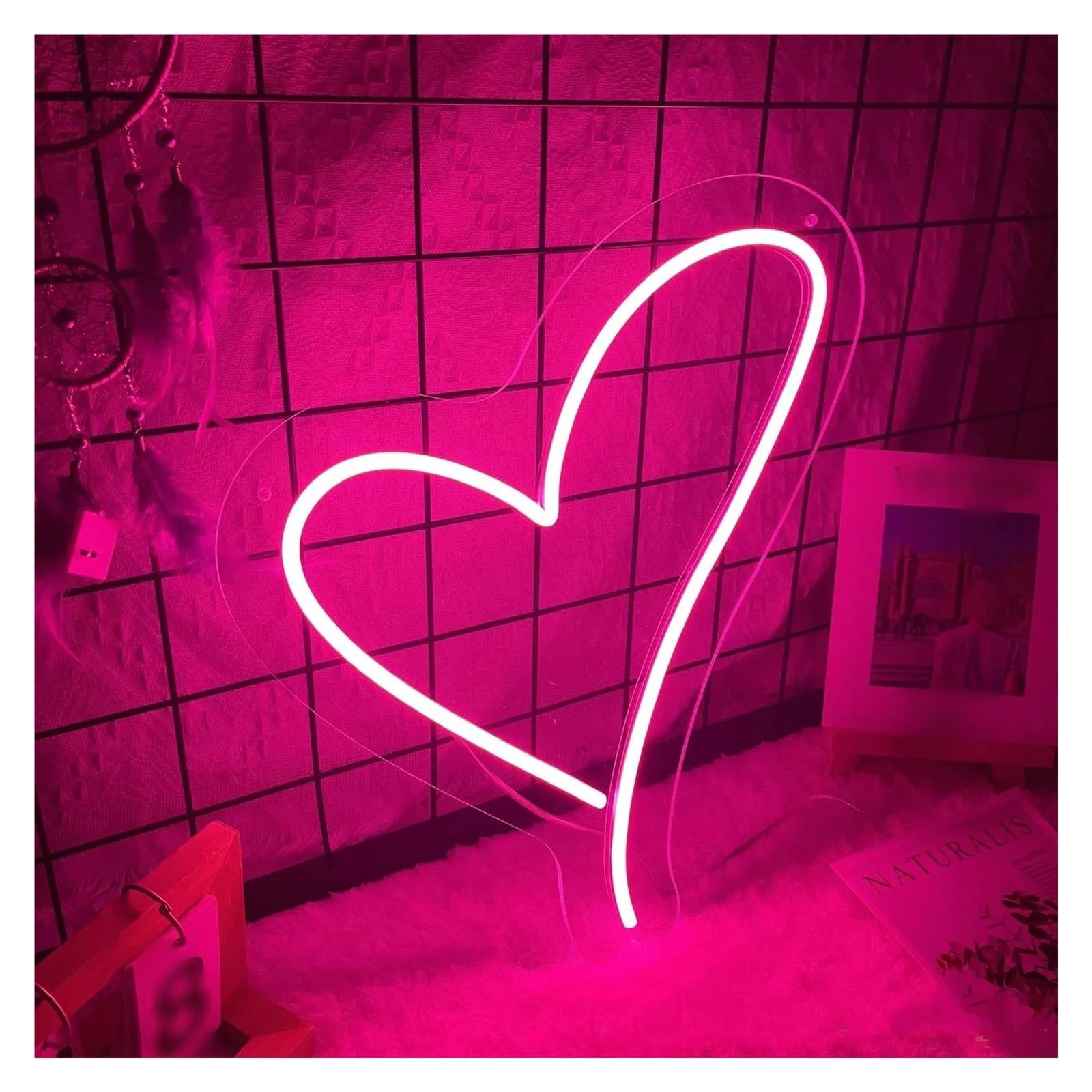 SHOUXI Sign Lamp Heart Neon Sign, Love Heart Neon Sign, Minimalist Neon Heart Light, Department Bedroom Neon Wall Decor 30x30cm