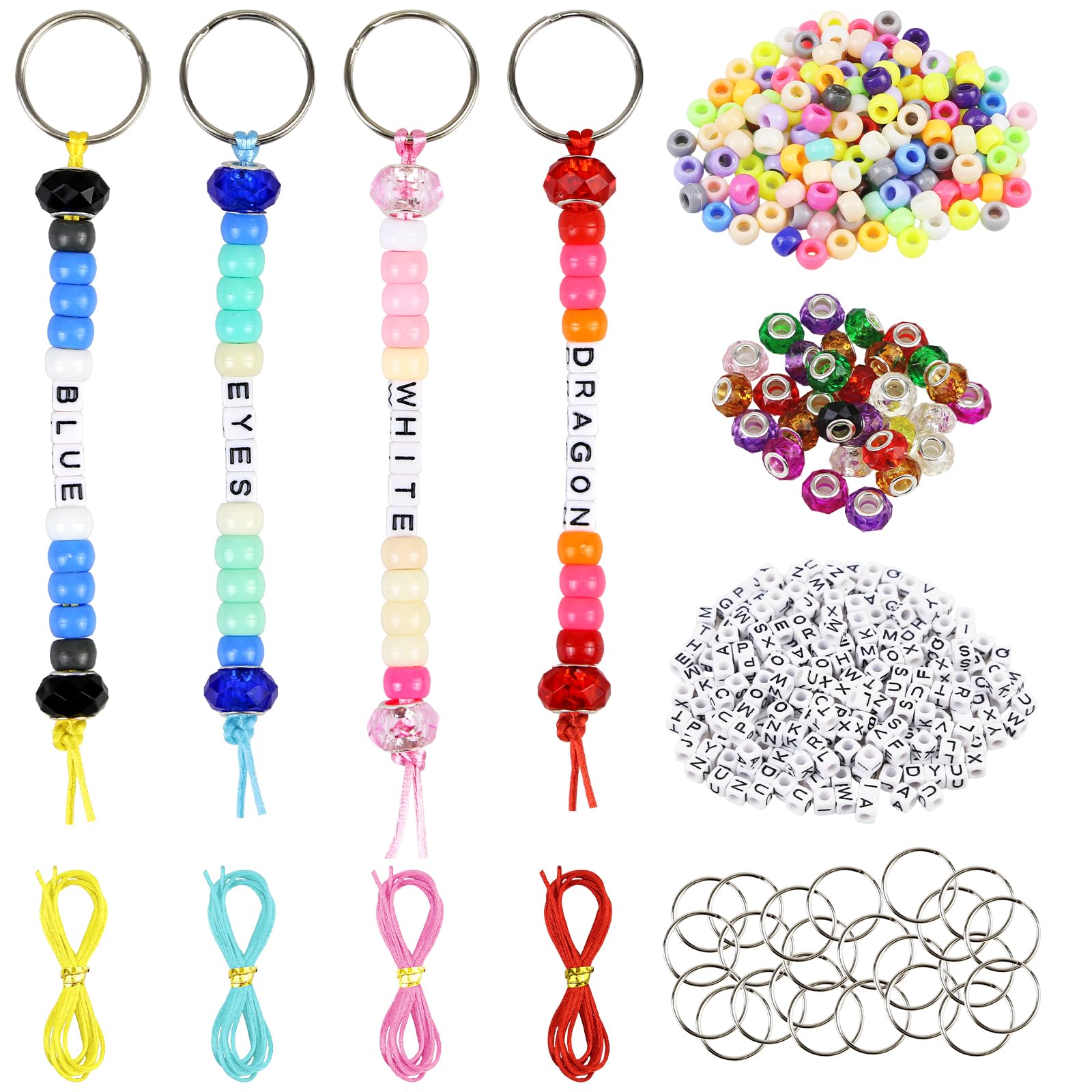 Bd-Herego Style D Keyring Making Kit, Diy Keychain Making Set Includes Key Rings, Letter Beads, Coloured Beads And Cords, Craft Keyrings For Backpack Charms, Party Favours (Style D)