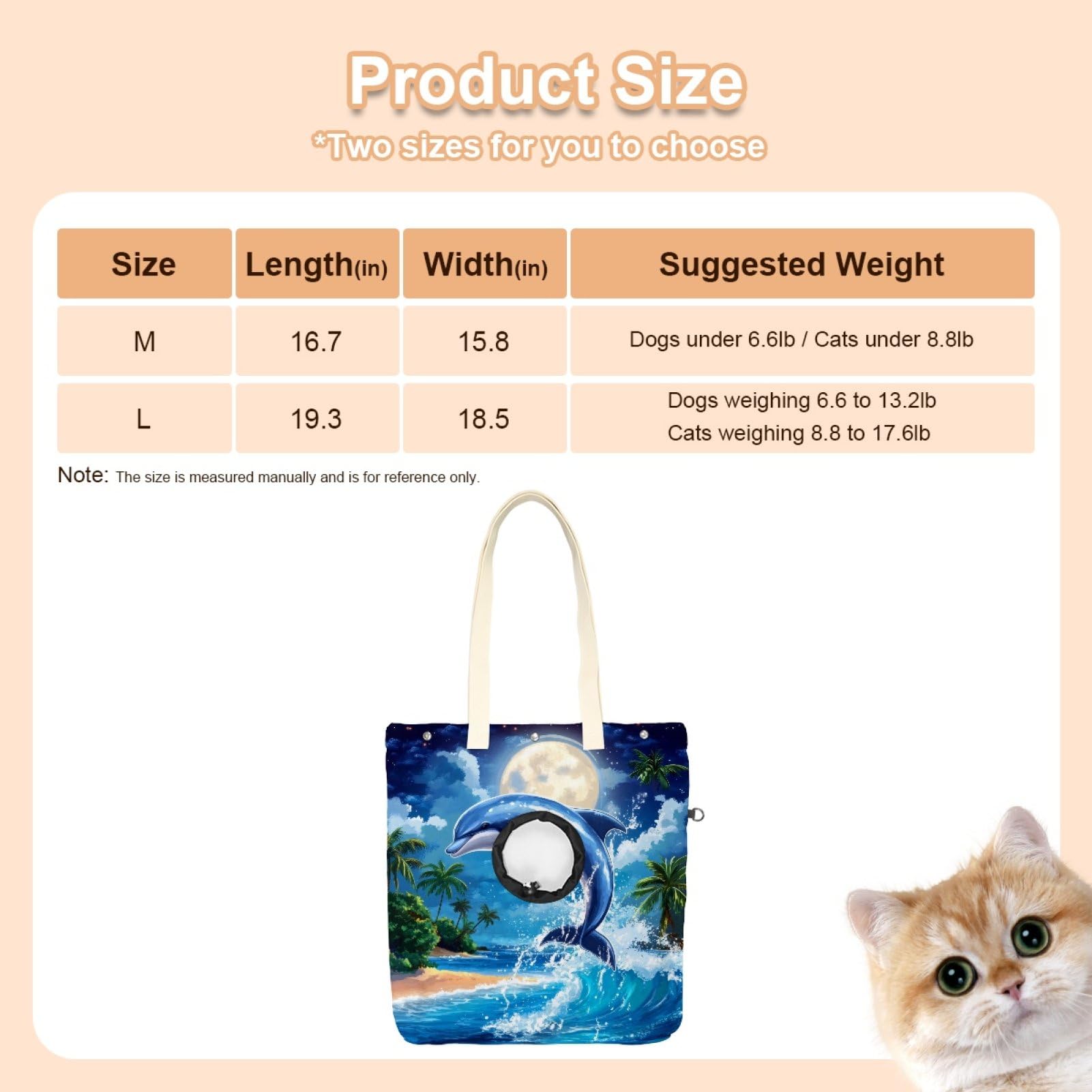 Pet Canvas Shoulder Bag Soft-Sided,Dog Purse Carrier for Small Dogs and Cats, Portable Pet Handbag with Adjustable Hole, Pet Washable Travel Tote Bag,Seaside Dolphin 19.3''x16.5''