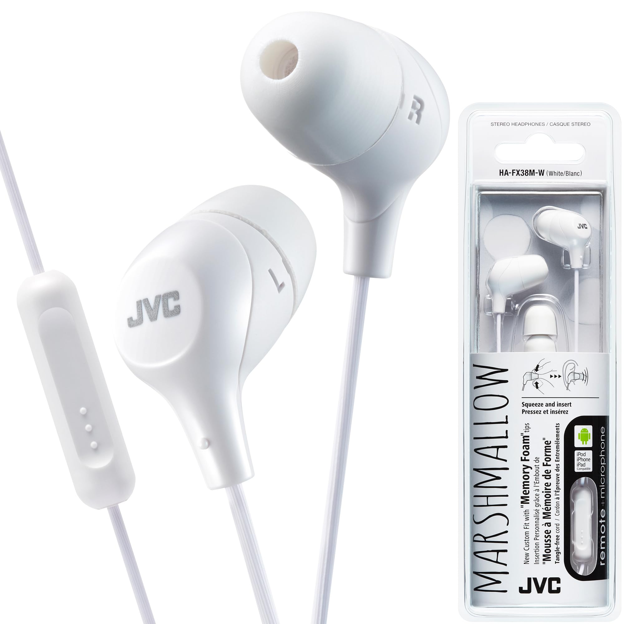 JVC Memory Foam Earbud Marshmallow Memory Foam Earbud with Mic White HAFX38MW