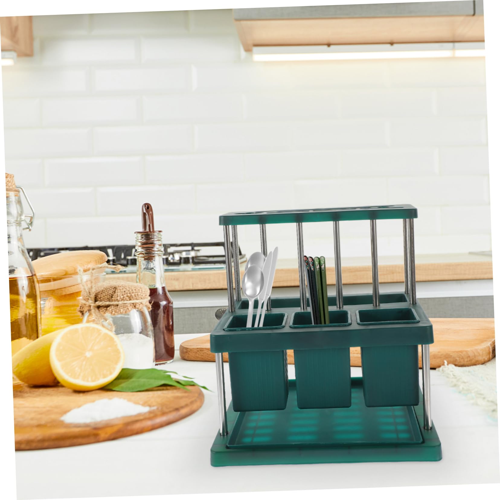 COLLBATH Multi Functional Utensil Holder Separated Storage for Chopsticks Forks and Spoons Safe Design Prevents Hand Injuries Stylish Kitchen Organizer for Tidy Countertop