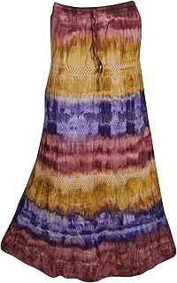 Womens Multicolor Long Skirt Flirty Boho Summer Fashion Cotton Tiered Lace Work Skirts S/M