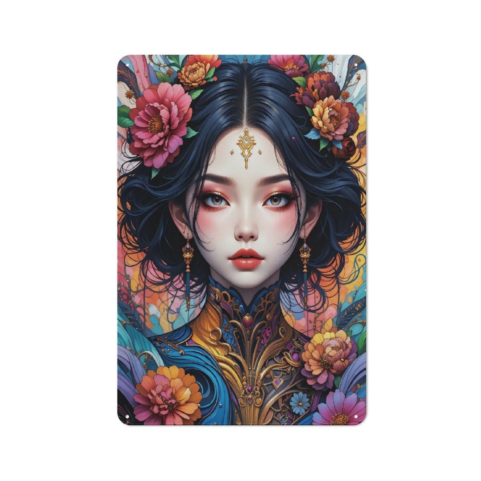 For Café Or Restaurant, Floral Fantasy Portrait Rustic Metal Plaque 30x20cm, for Hospitality Interior Collectors Refreshing A Room in Autumn