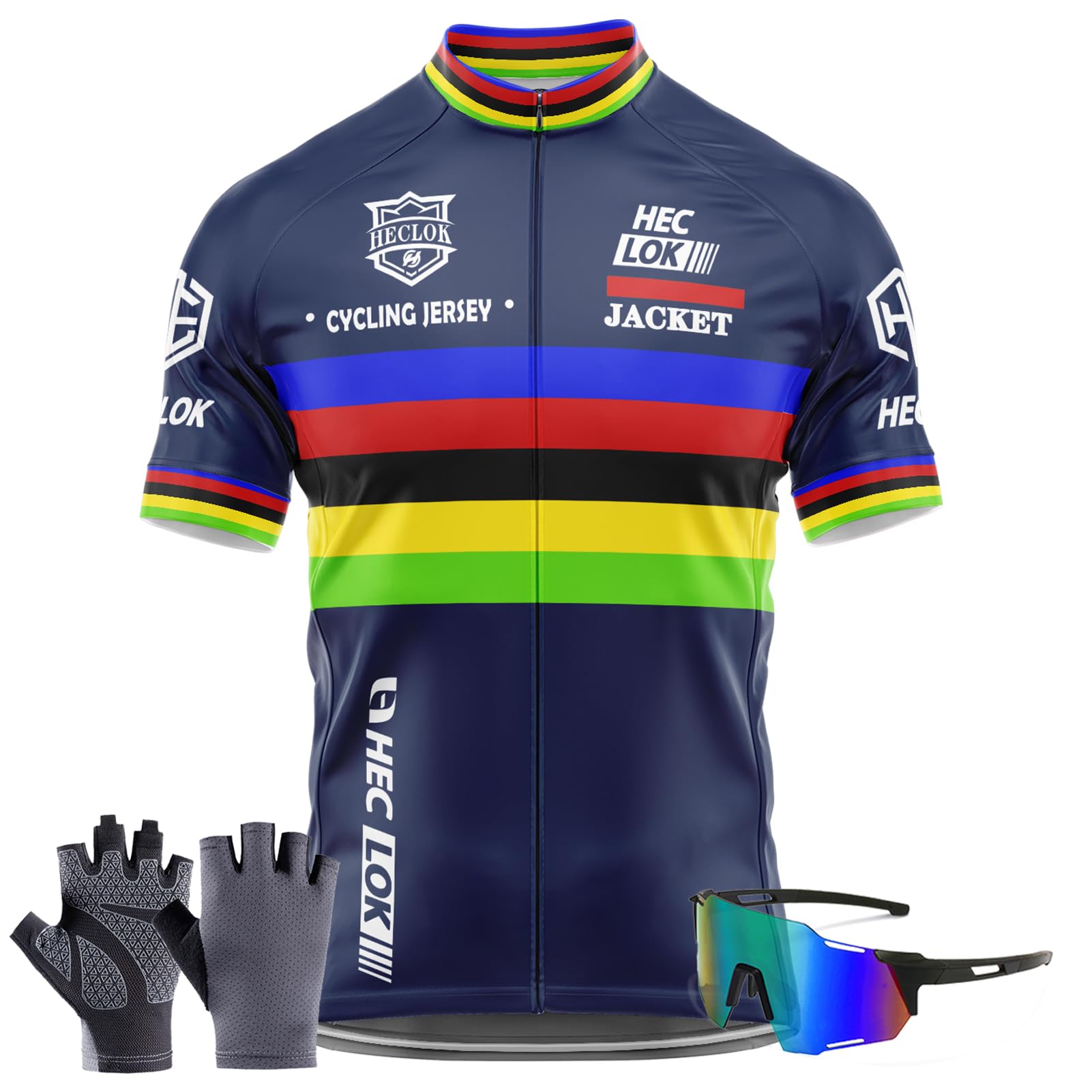 Maglia da Ciclismo a Maniche Corte da Uomo, Jersey Men T-Shirt Uomo，Kit da Ciclismo，Occhiali da ciclismo, Guanti,Traspirante Leggero Estiva Abbigliamento per MTB Bici