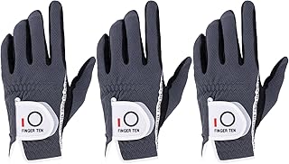 FINGER TEN Golf Glove Men Left Hand Right Rain Grip Value 3 Pack, Mens Golf Gloves Weathersof All Weather Hot Wet Fit Size Small Medium ML Large XL White