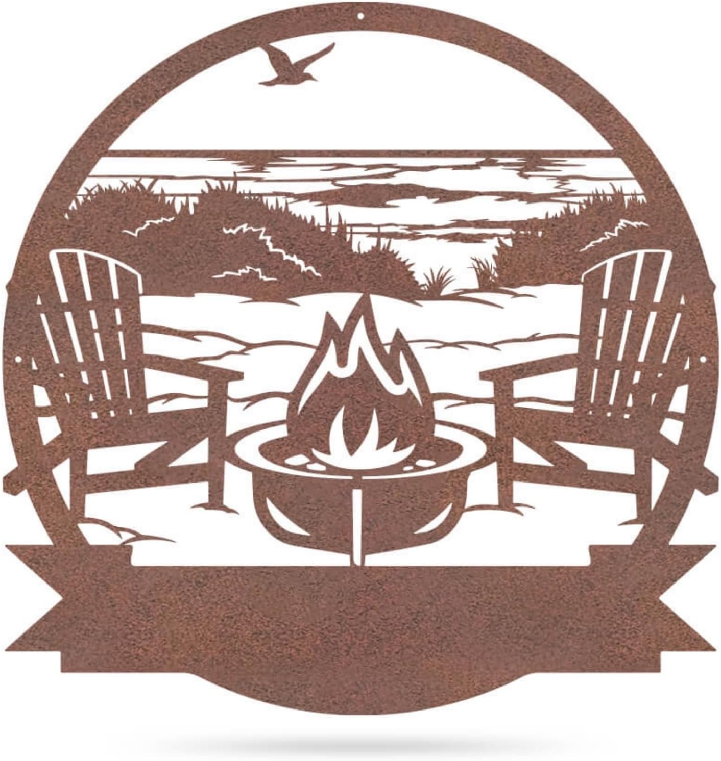 RealSteel Personalized Beach Campfire Monogram Metal Sign – Custom Family Name Wall Art for Backyard, Campground, Fire Pit & Deer Lease – Rustic Outdoor Coastal Décor – Unique Personalized Gift – USA