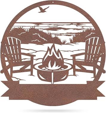 RealSteel Personalized Beach Campfire Monogram Metal Sign Custom Family Name Wall Art for Backyard, Campground, Fire Pit & Deer Lease Rustic Outdoor Coastal Decor Unique Personalized Gift USA