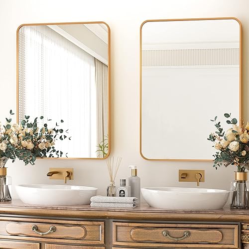 Miniatura 2 de HARRITPURE Espejo de baño redondeado de 24 x 36 pulgadas, espejo de pared rectangular con marco de aleación de aluminio, espejo colgante