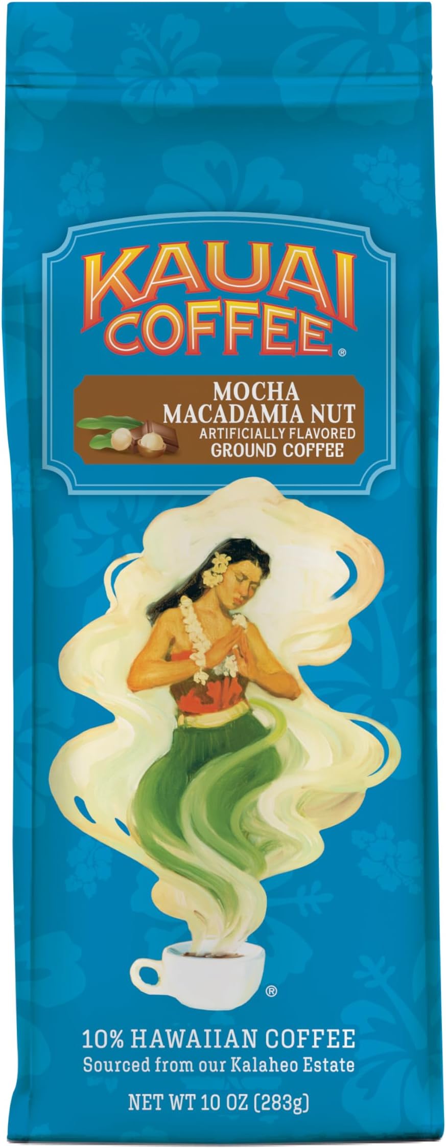 Kauai Coffee Ground Coffee – Smooth, Rich, Medium Roast – Chocolate Flavor and Nutty Aroma – Arabica Coffee, 10% Hawaiian with No Bitterness – Mocha Macadamia Nut, 1 Pack of 10oz