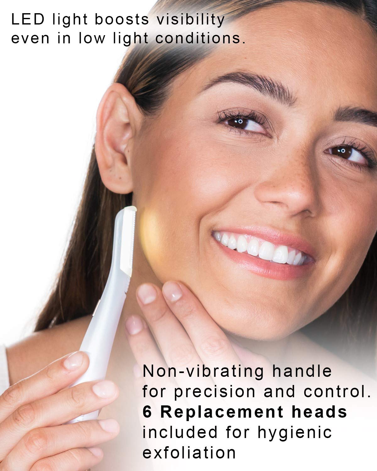 Black Friday - 60% OFF Finishing Touch Flawless Dermaplane Glo Lighted Facial Exfoliator - Non-Vibrating and Includes 6 Replacement Heads, White/Rose Gold