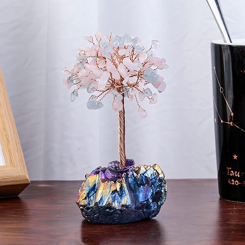 Miniatura 2 de Rockcloud Árbol de dinero de cristal Feng Shui Bonsái con base de cuarzo de cristal recubierto de titanio, decoración para riqueza y suerte, cuarzo