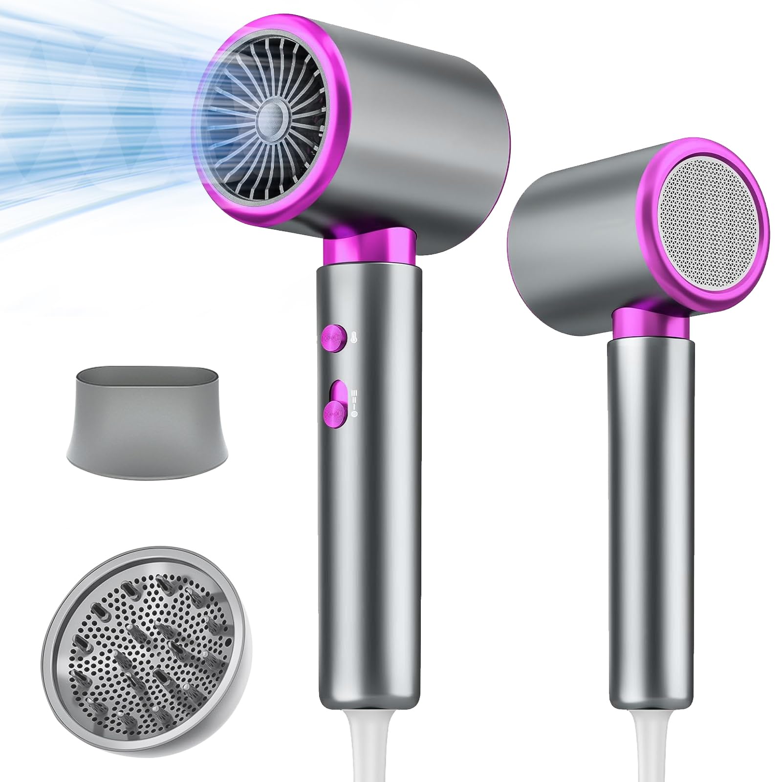 Secador Pelo Profesional,2400W Secador Pelo Rizado,Secador con Difusor,Secado Rápido,3 Temperaturas/2 Velocidades,Protección Contra el Sobrecalentamiento,Salón de Peluquería en Casa Aplicable (Gris)