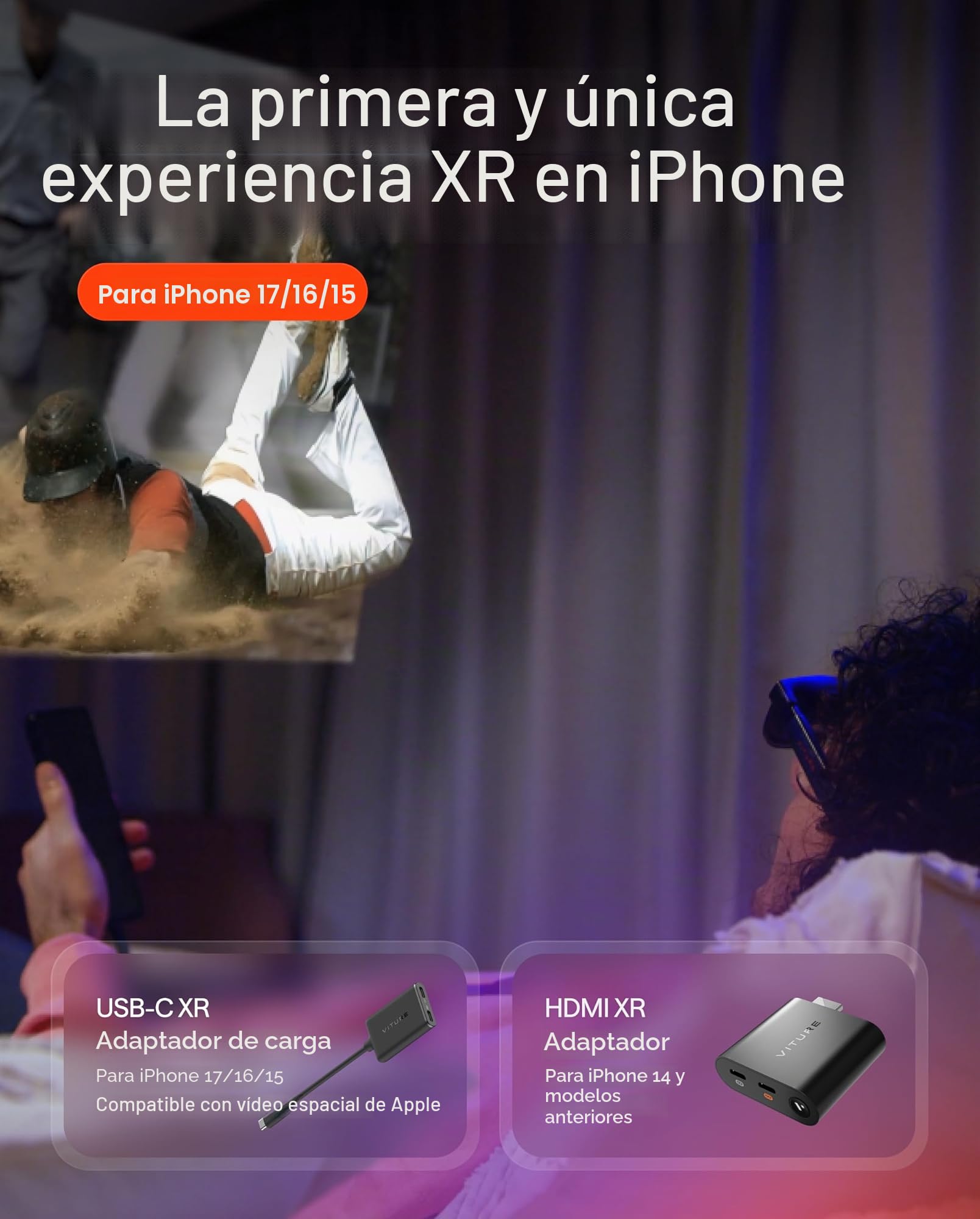 VITURE Luma Pro Gafas XR & USB-C XR Adapter Pro Bundle para iPhone 17/16/15, Multi-Pantalla, Vídeo Espacial & VR, 3D Inmersivo con 1 Clic, 3Dof Mejorado, Juega/Trabaja Mientras Cargas