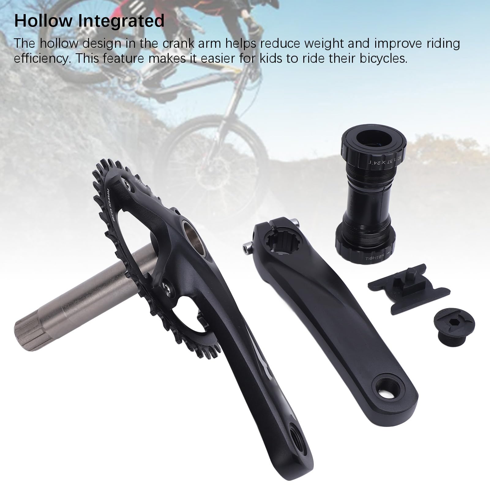 CHICIRIS Mechanizm Korbowy Rowerowy Zestaw Zębatek ze Stopu Aluminium 34T BCD104mm Wydrążone Ramiona Korby Oś 24mm Zęby Zapobiegające Opadaniu dla Dzieci od 8 do 12 Prędkości Ulepszenie Roweru