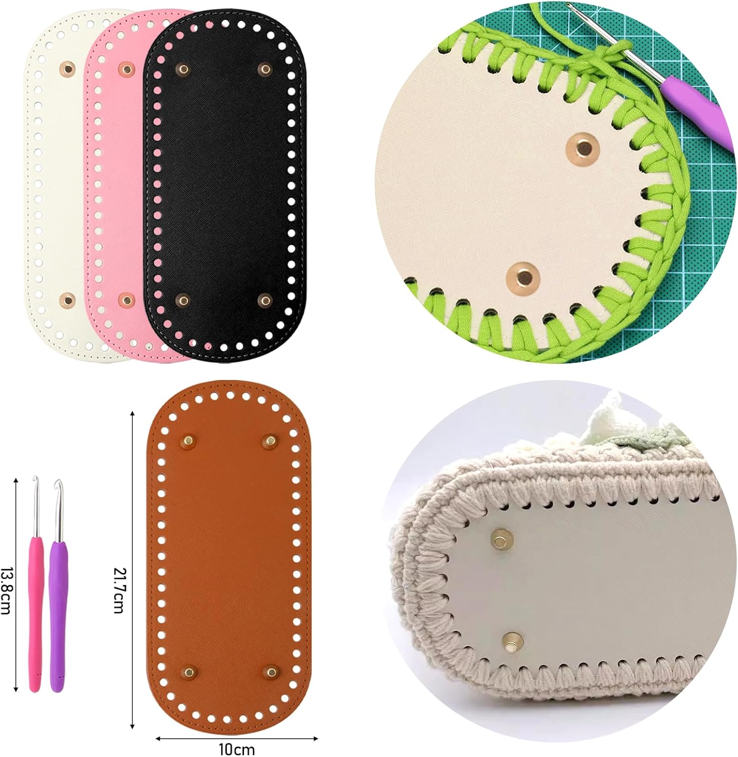 8+4 Pcs Purse Handles for Crochet Bags with Bag Bases for Crochet Bags, 2 Pcs Crochet Hooks,DIY Knitting Tote Handles, Durable Craft Accessories - Image 4