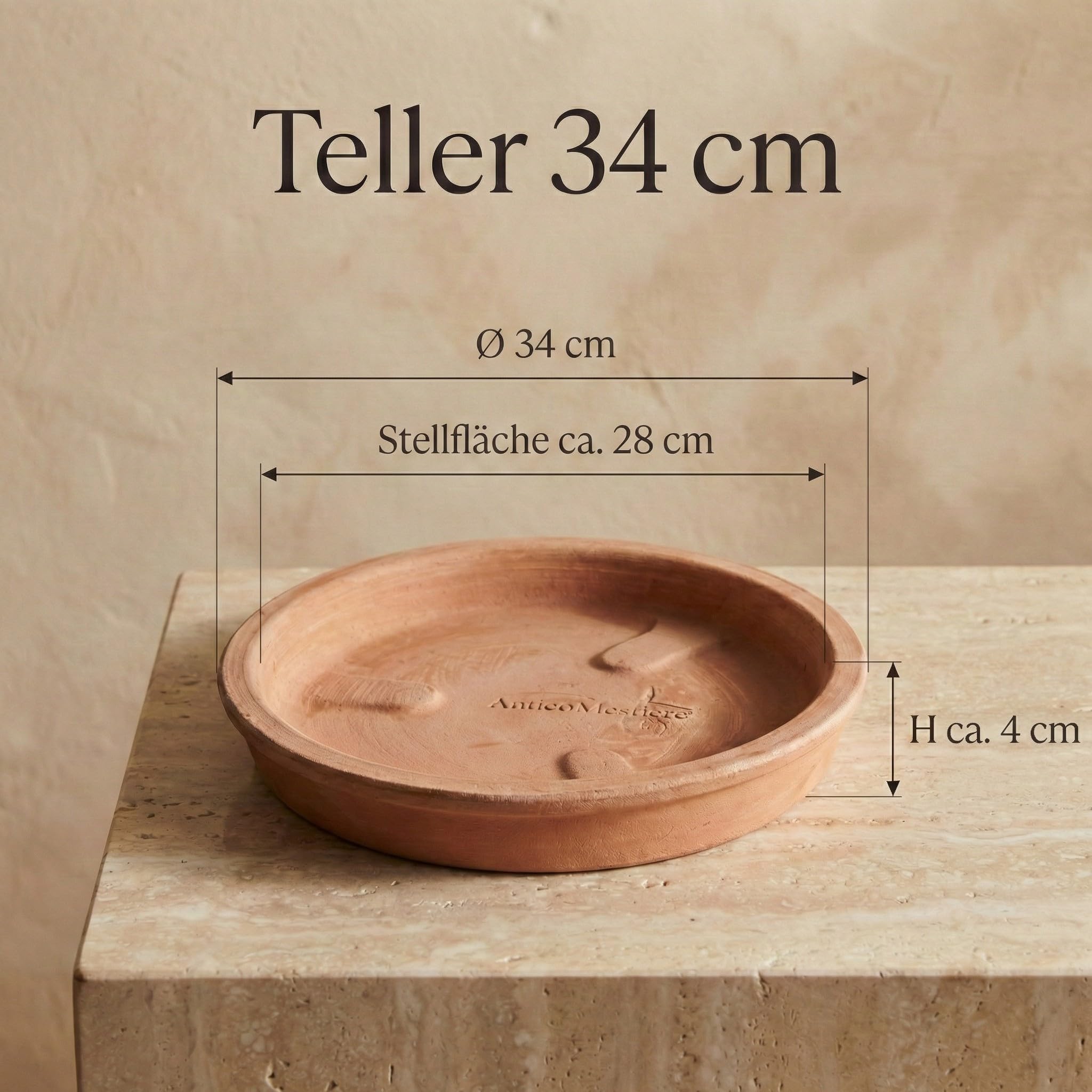Teramico Pflanzgefäß Limoni, italienisches Terracotta, inkl. Teller (40cm) | Wunderschön detailliertes Terracotta Pflanzgefäß aus originaler Handarbeit. Ideal für Ihre Gestaltung von Haus & Garten.