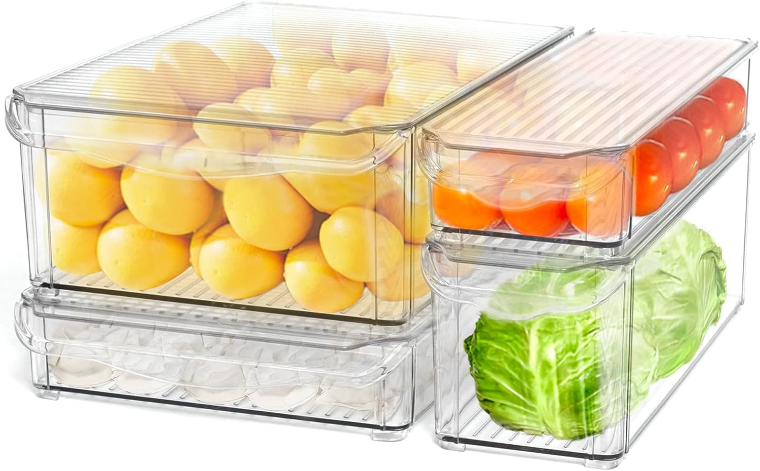 4 PCS Refrigerator Organizer Bins, Stackable Fridge Organisers with